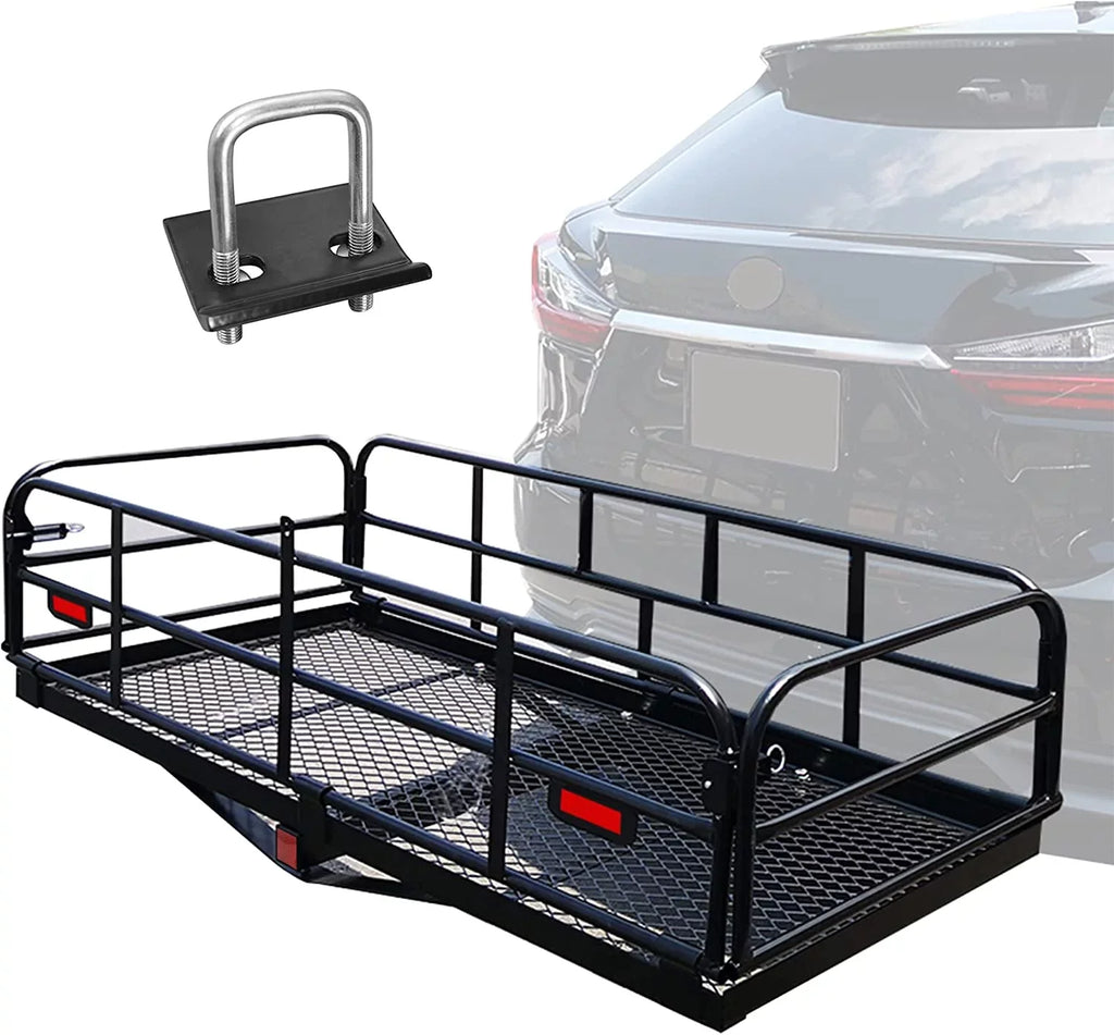 for 14.4" Lbs Heavy Car SUV Traveling Receiver Carrier Basket WAGEE 24" Rear x 500 Luggage Cargo Hitch Duty Folding Camping 60" x Cargo Mount Fits Rack 2"