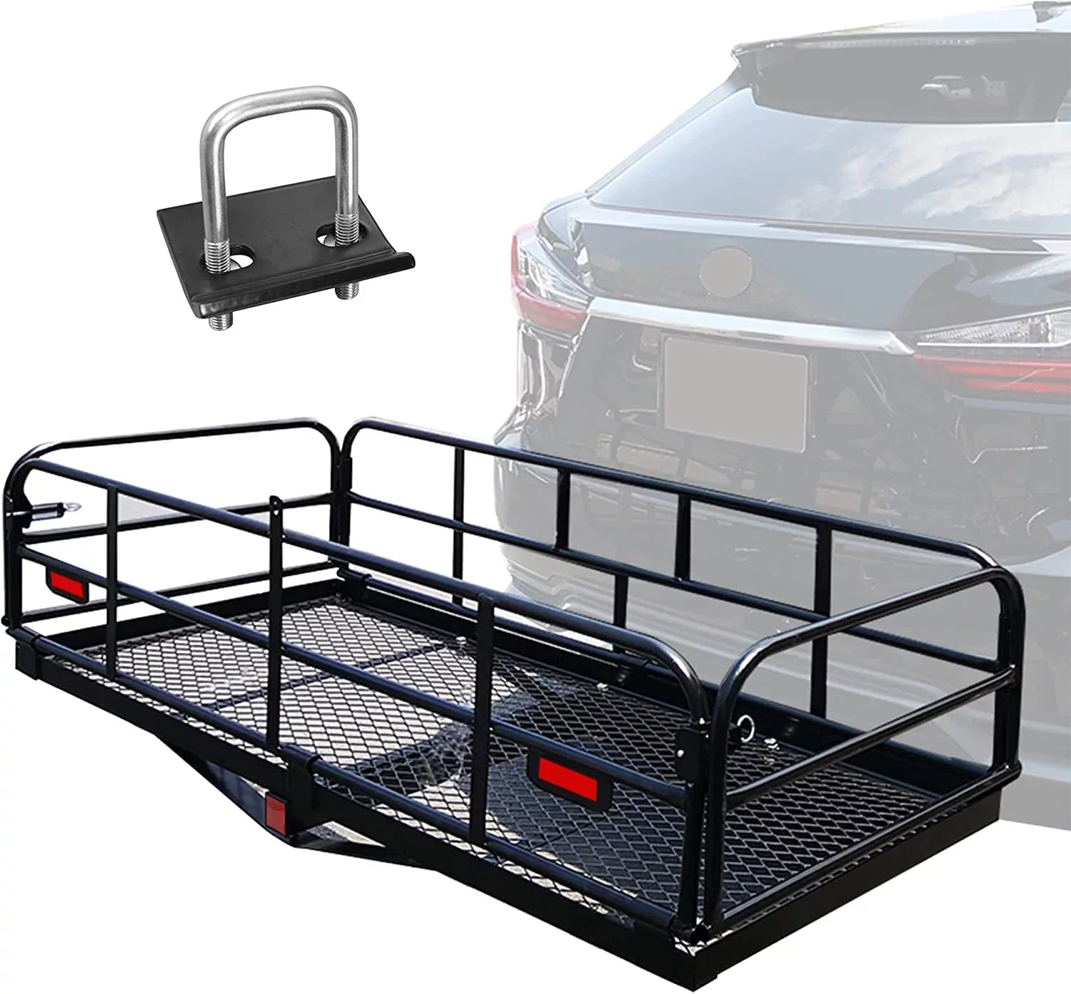 for 14.4" Lbs Heavy Car SUV Traveling Receiver Carrier Basket WAGEE 24" Rear x 500 Luggage Cargo Hitch Duty Folding Camping 60" x Cargo Mount Fits Rack 2"