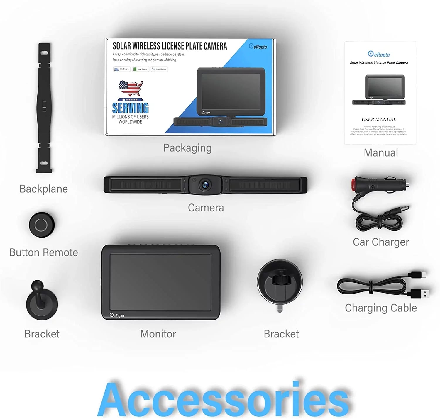 A1TYZX7 IR 1080P Camera 4800mAh Waterproof Backup Install, Battery, HD Truck Camera Monitor Night Solar Reverse Vision for Erapta Mins IP69K Car with 3 DIY RV Wireless