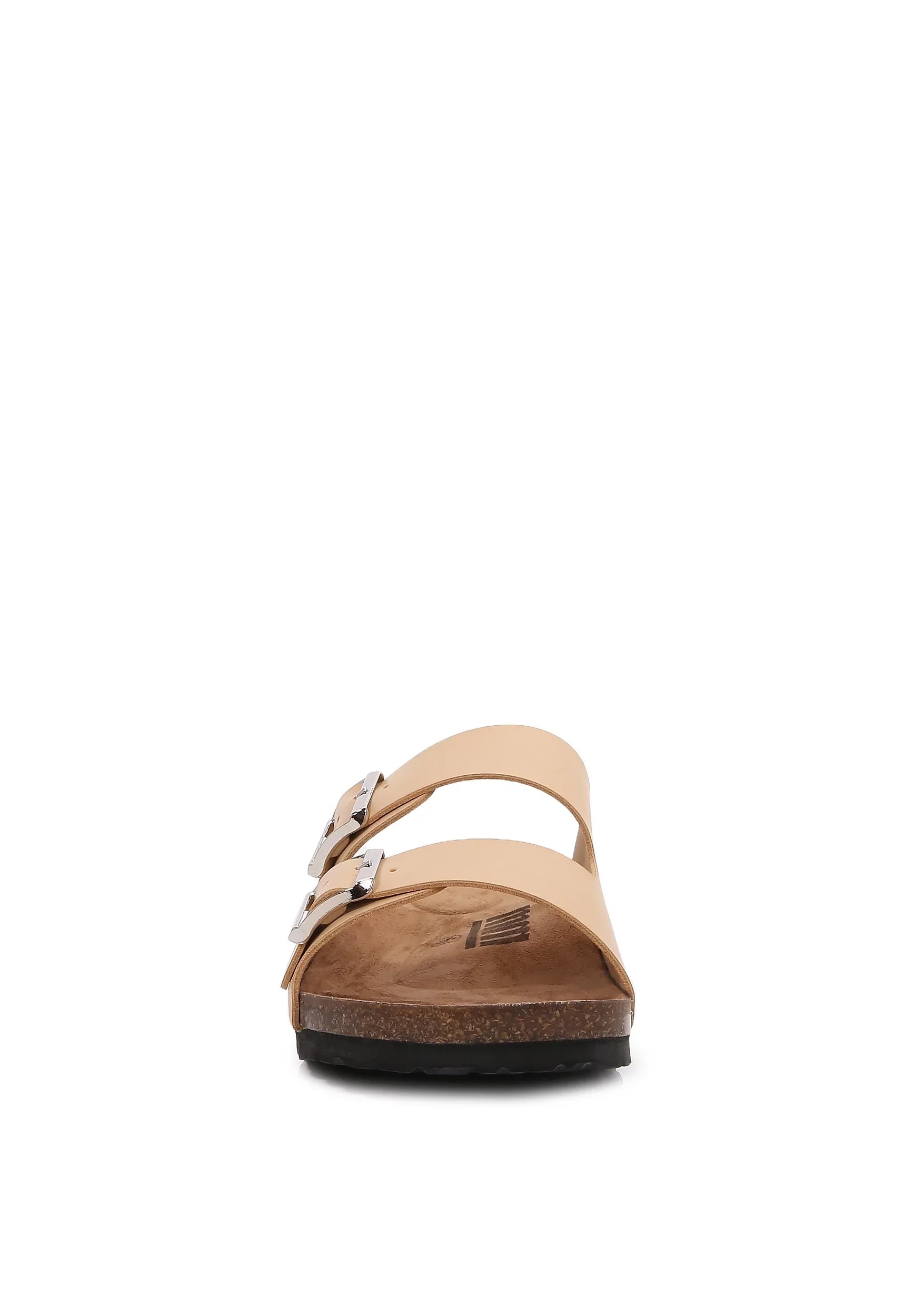 Women (PU Apricot/ Sandal Soft Double Slider Strap Cork Leather Footbed PU Cushioned 6)