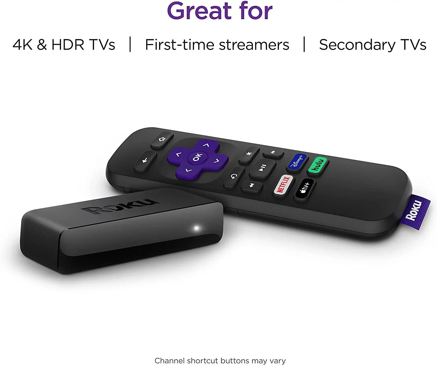 HD Roku Simple Premium Pack HDMI 2 Premiere Media HDR 4K and Player, Streaming Cable Remote