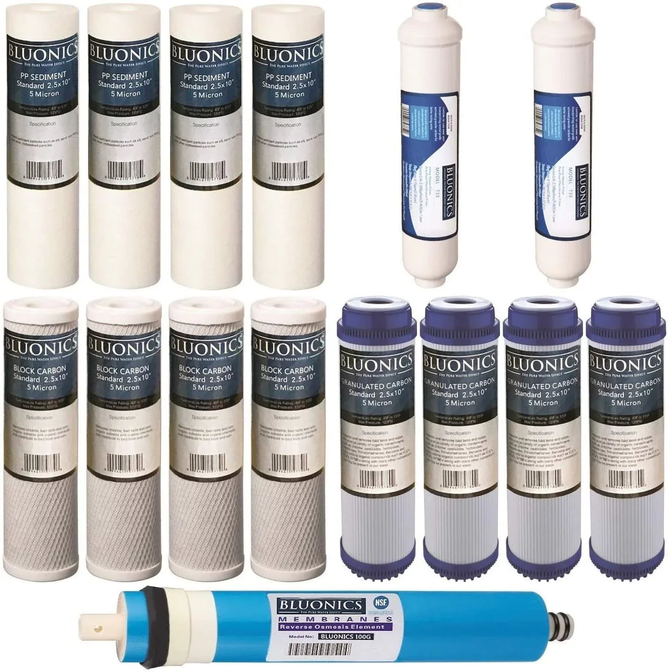 Reverse RO Filter 100 Cartridges Replacement Osmosis 15 Membrane pcs Set GPD w/
