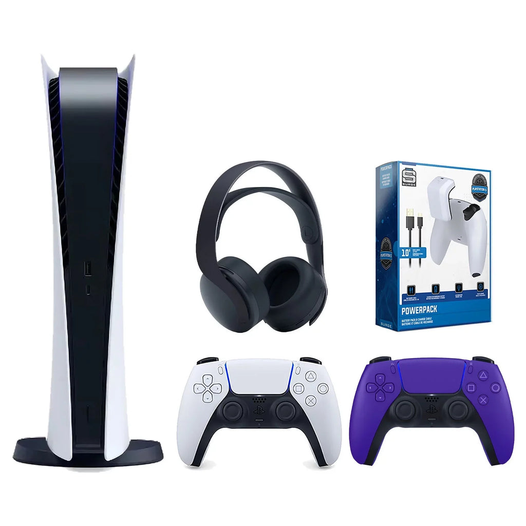 with Digital Charge 5 Extra Pack PULSE PowerPack Surge Black Purple Headset Battery Edition Bundle Playstation Controller, 3D Cable and & Sony Console