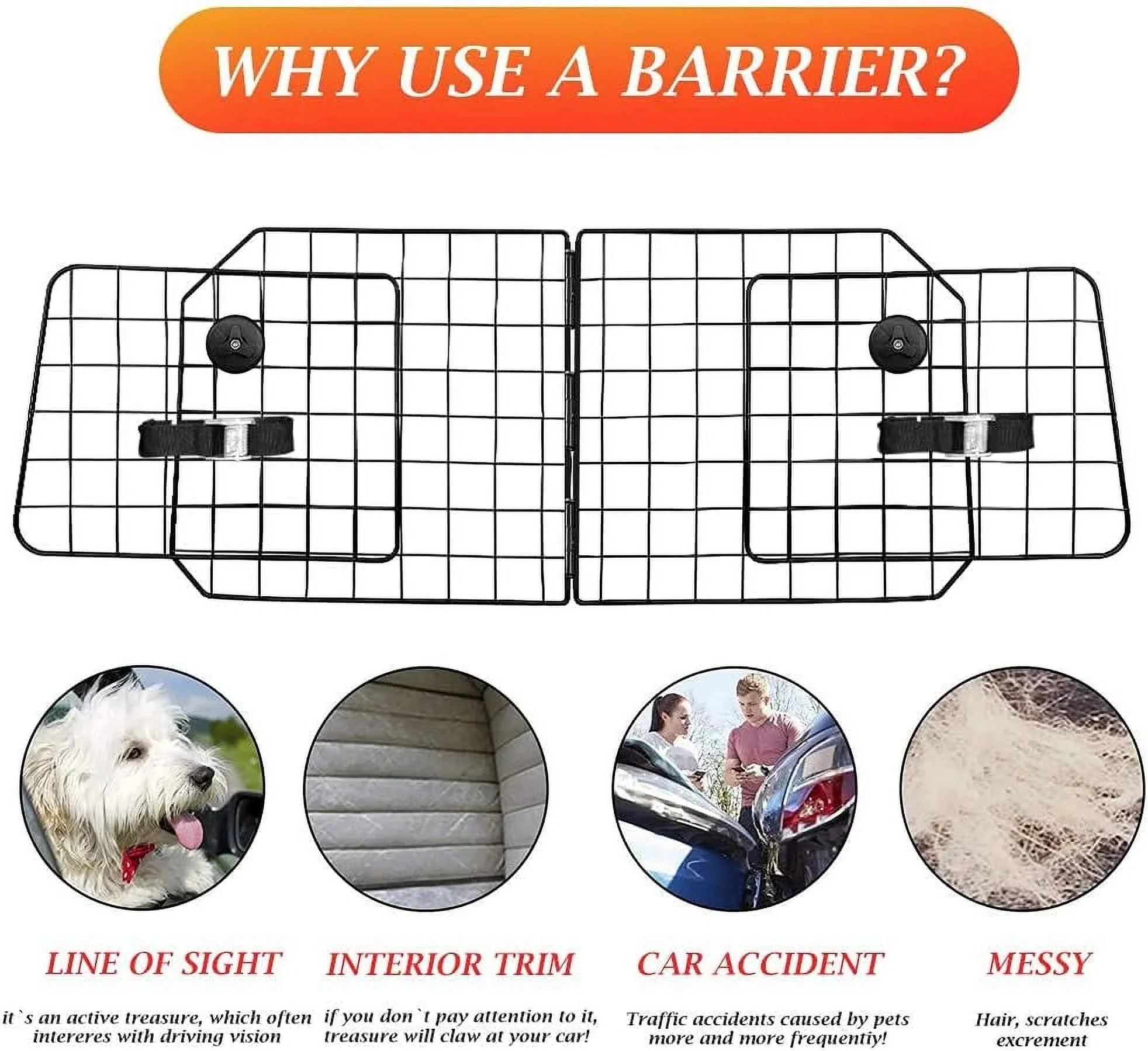 in Adjustable Duty for Cars SUV, Fence Dog Black—Safety Wire Pet Mesh Travel Vehicles, Seat Car Dividers Cars with Barriers—Heavy Front Barrier