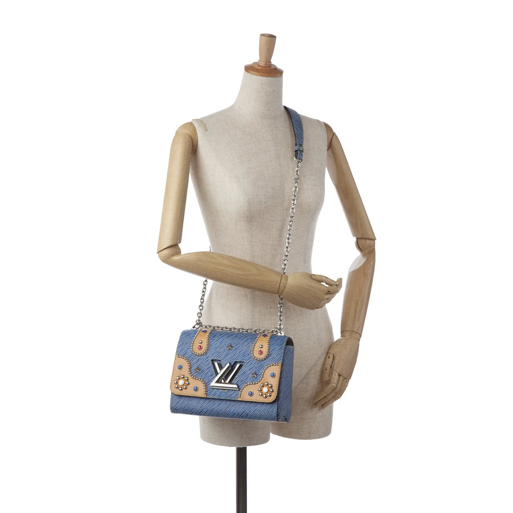 Twist Pre-Owned Unisex MM Epi Vuitton Louis Crossbody Studded (Good) Leather Bag Blue Authenticated