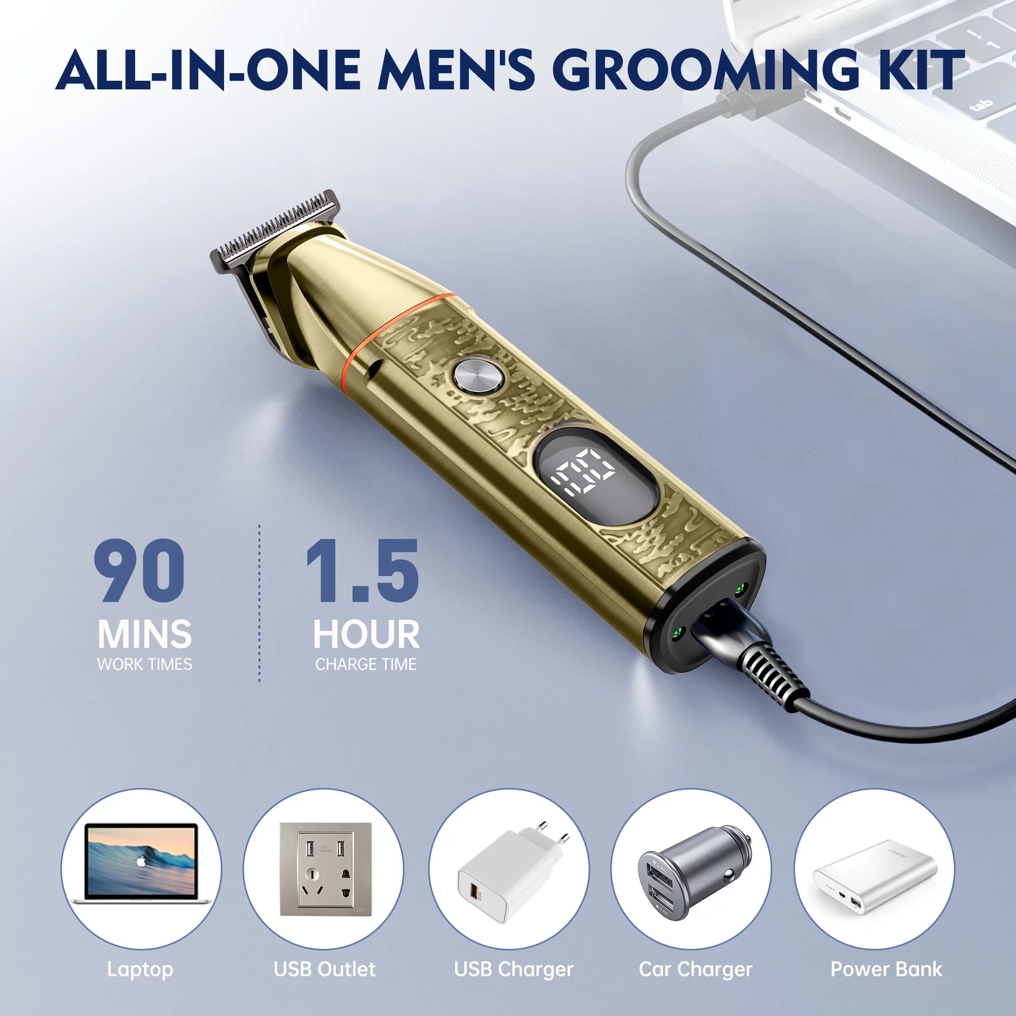 Men's Grooming Kit Boyfriend Husband Shaver, & Clippers, Ear with Body 5 Hair IN Nose Cordless 1 Haircut Beard Electric for LED Trimmer Facial Display Rechargeable Father