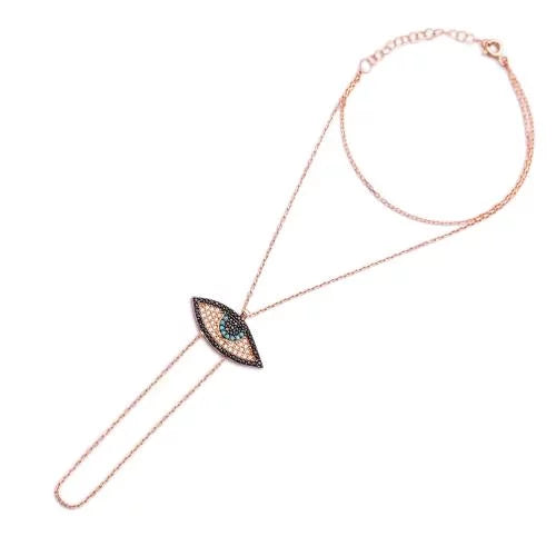 Ra Charm Zirconia Eye Evil 925 Bracelet Sterling Gold Silver Chain Hand Lucky