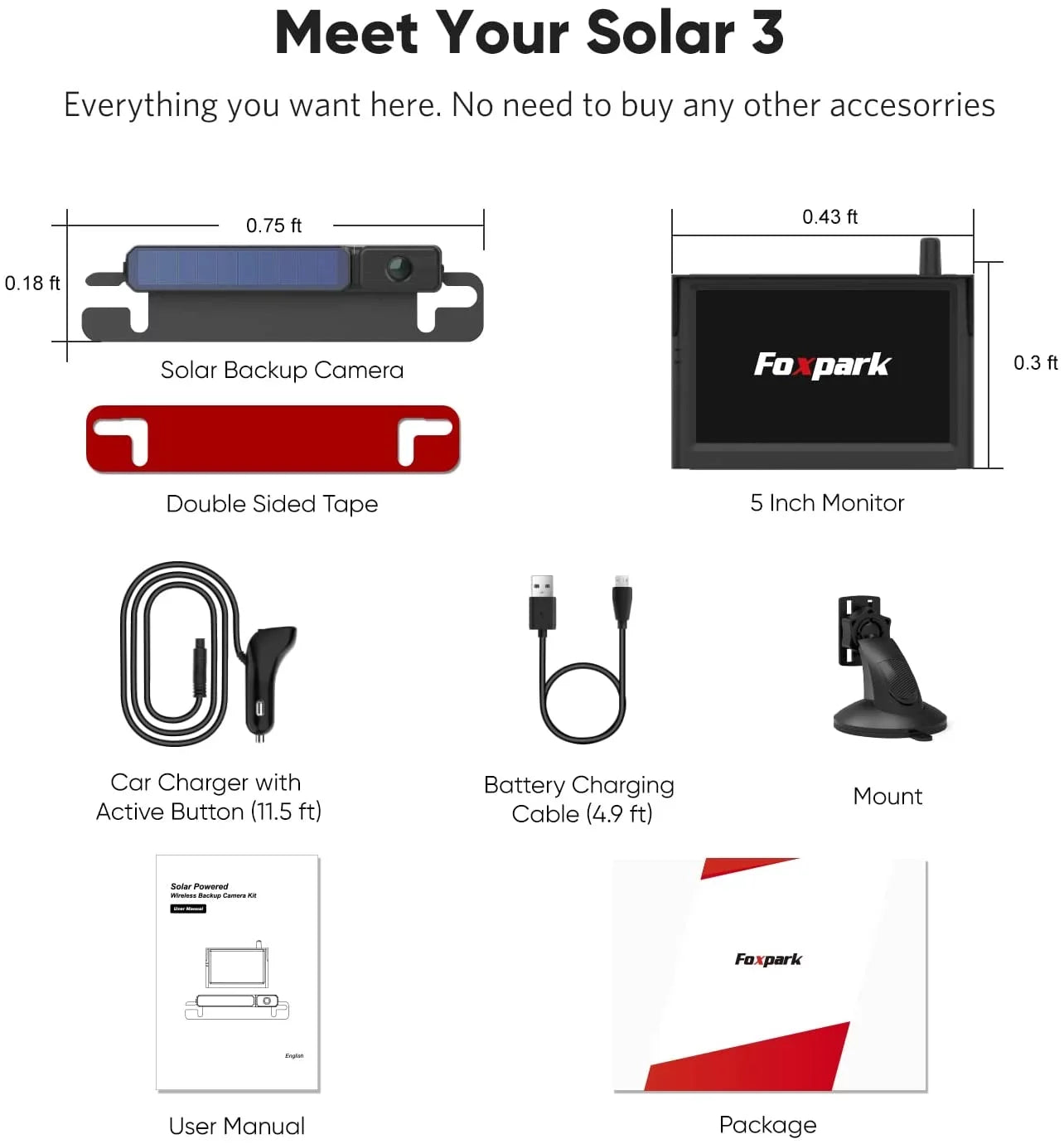 Rear Camera Parking Trailer License Camera for Wireless Channels Camera Wireless 2 Car, View Backup Solar Battery Plate Reverse with Installation,Solar Monitor Easy RV for System