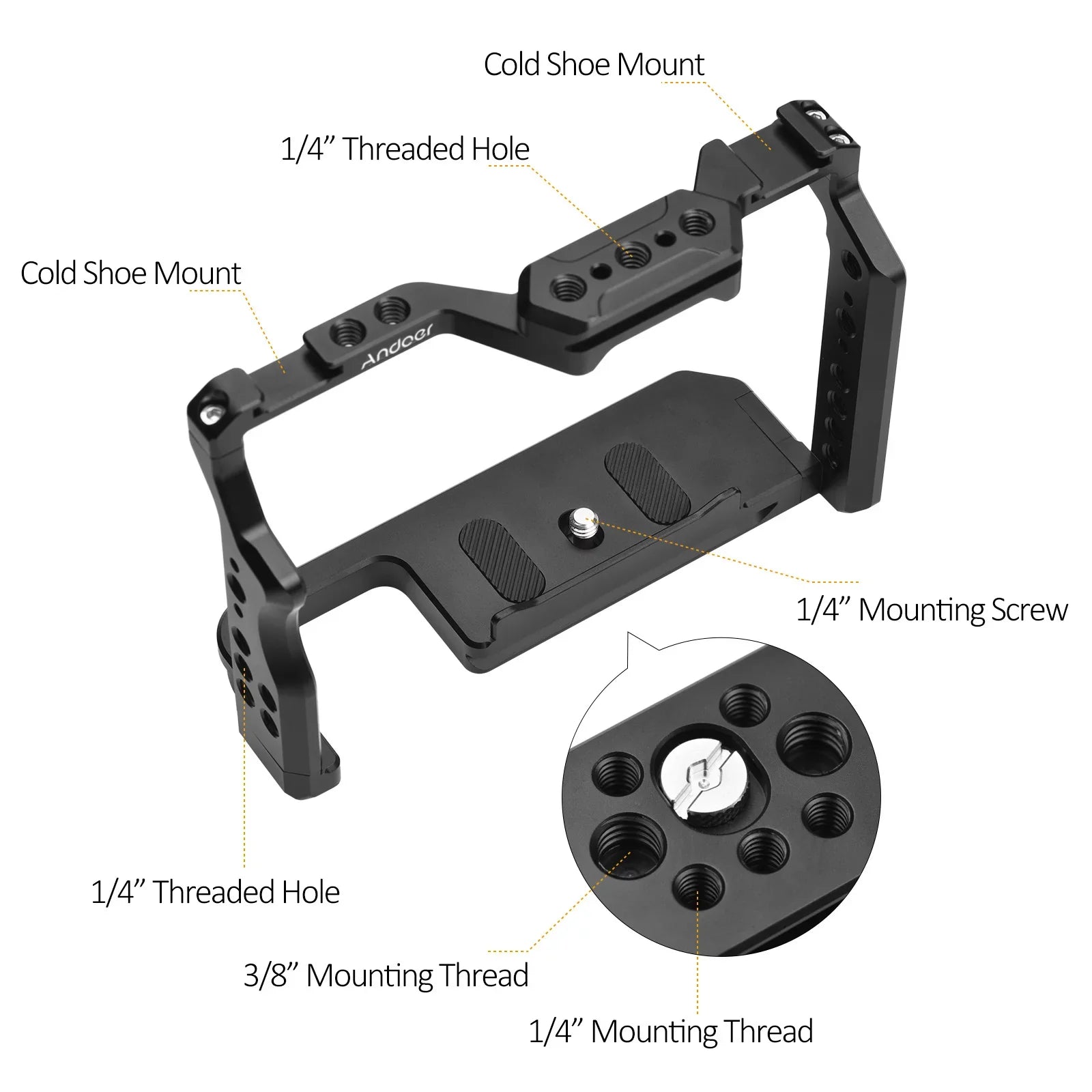 Shoe 1/4 for Video II/ Threads Cage Aluminum A7R A7III/ Camera A7II/ A7IV/ Replacement Cage III/ A7R Mounts Sony Inch II with A7S Cold Alloy Numerous Dual