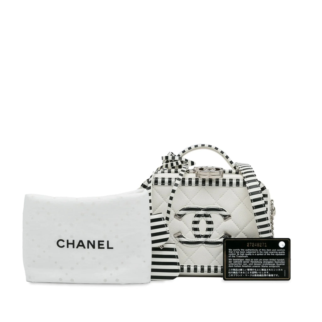 Filigree Leather (Like Pre-Owned Caviar Bag Authenticated CC White Unisex Small Chanel New) Vanity
