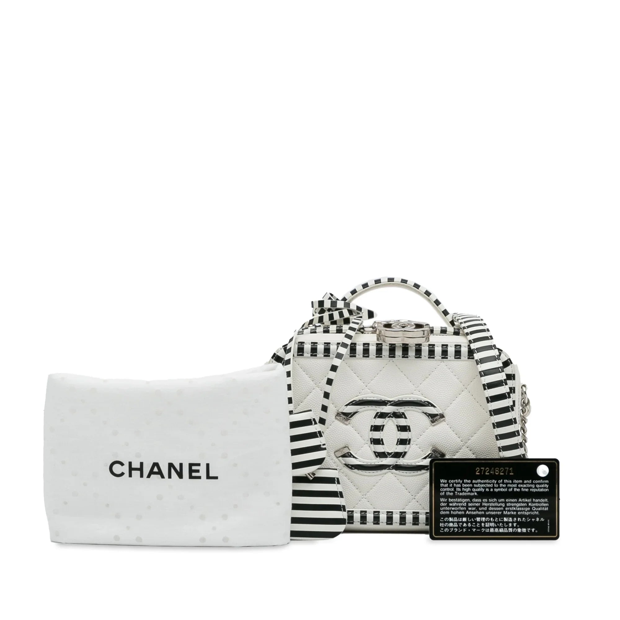 Filigree Leather (Like Pre-Owned Caviar Bag Authenticated CC White Unisex Small Chanel New) Vanity