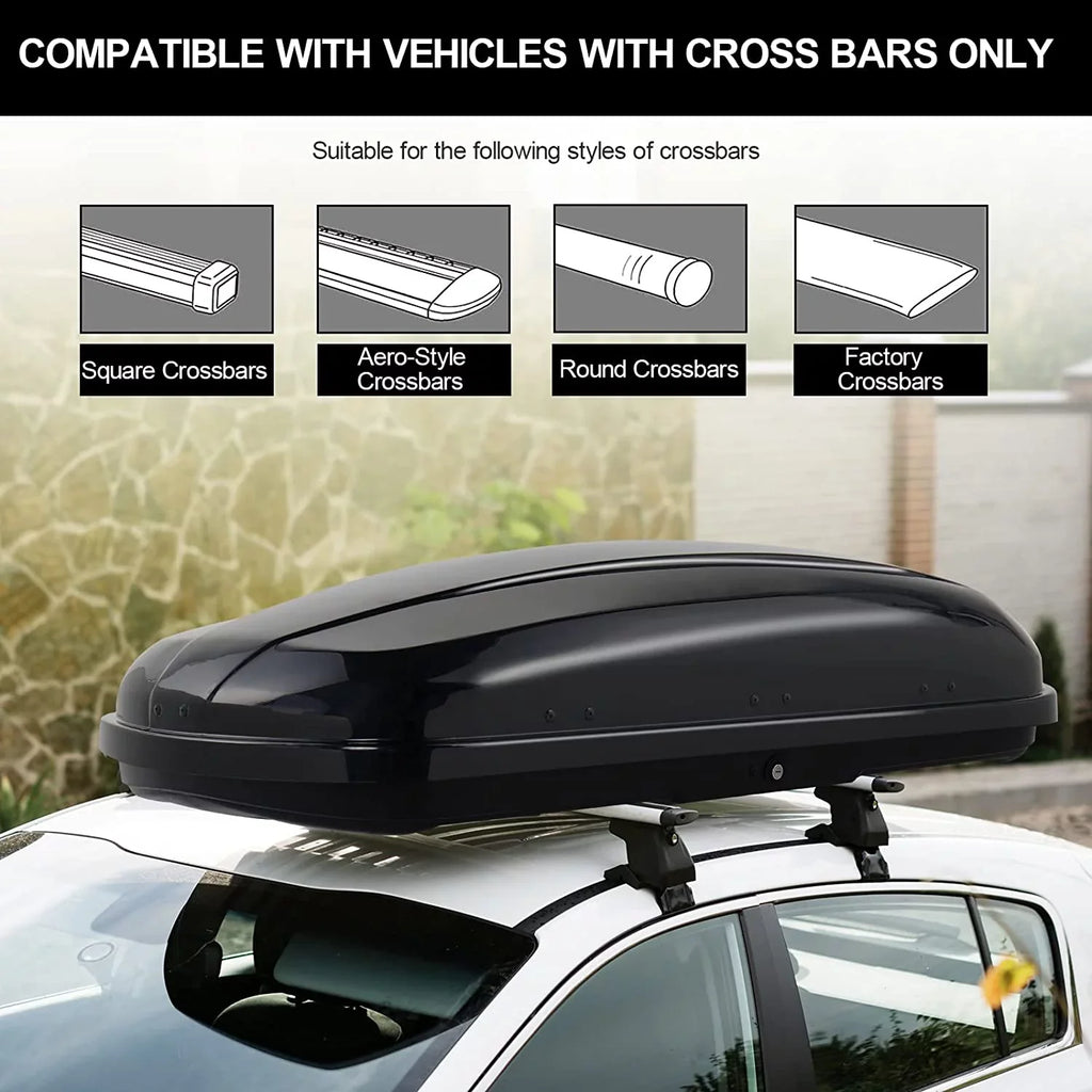 TUFFIOM Shell SUV Roof Car Hard Waterproof Luggage Box Feet Dual-Side Cubic Cargo Rack, Rooftop Carrier for Capacity, w/Cross w/Keys, Cargo Opening, Bars, Storage 13.4 Travel Black Van 150LBS
