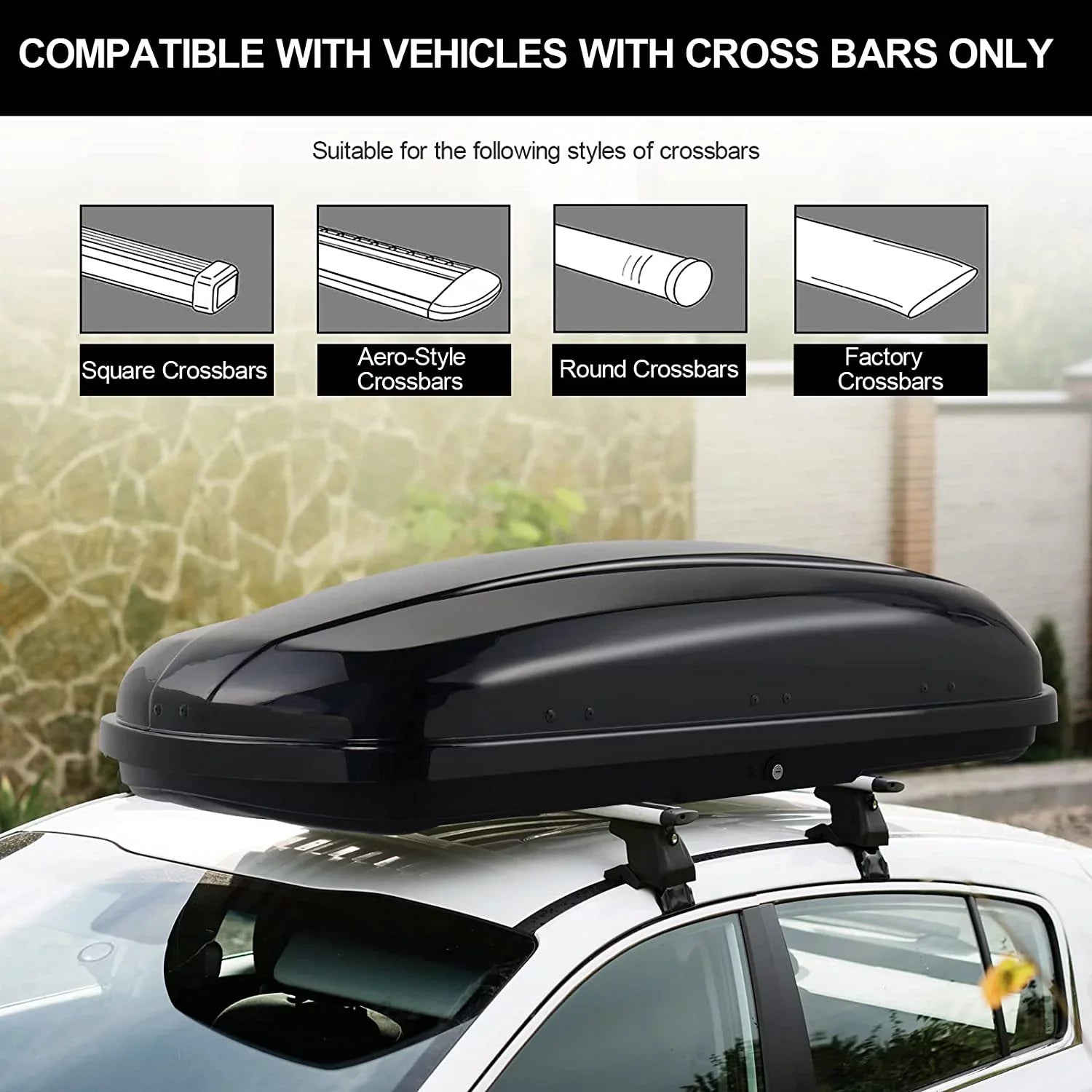 TUFFIOM Shell SUV Roof Car Hard Waterproof Luggage Box Feet Dual-Side Cubic Cargo Rack, Rooftop Carrier for Capacity, w/Cross w/Keys, Cargo Opening, Bars, Storage 13.4 Travel Black Van 150LBS
