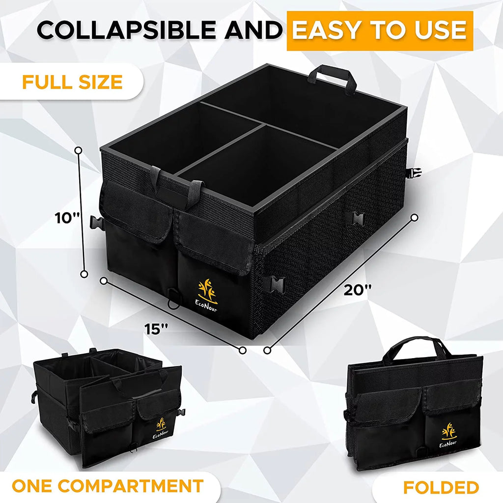 Car Trunk EcoNour Suv’s Collapsible Multi Compartment Black for | and Cars for Organizer | Trunk Organizer