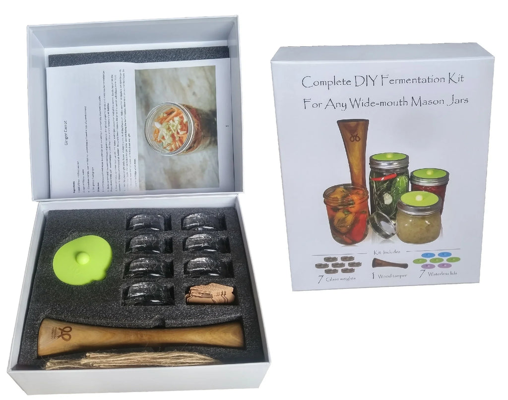 and wide kit. pickles, fermentation pickling tamper, for DIY 7 sauerkraut, recipe jars included. etc mouth Complete Canning for kit Glass weights, sets or mason for lids, making jars kimchi, airlock