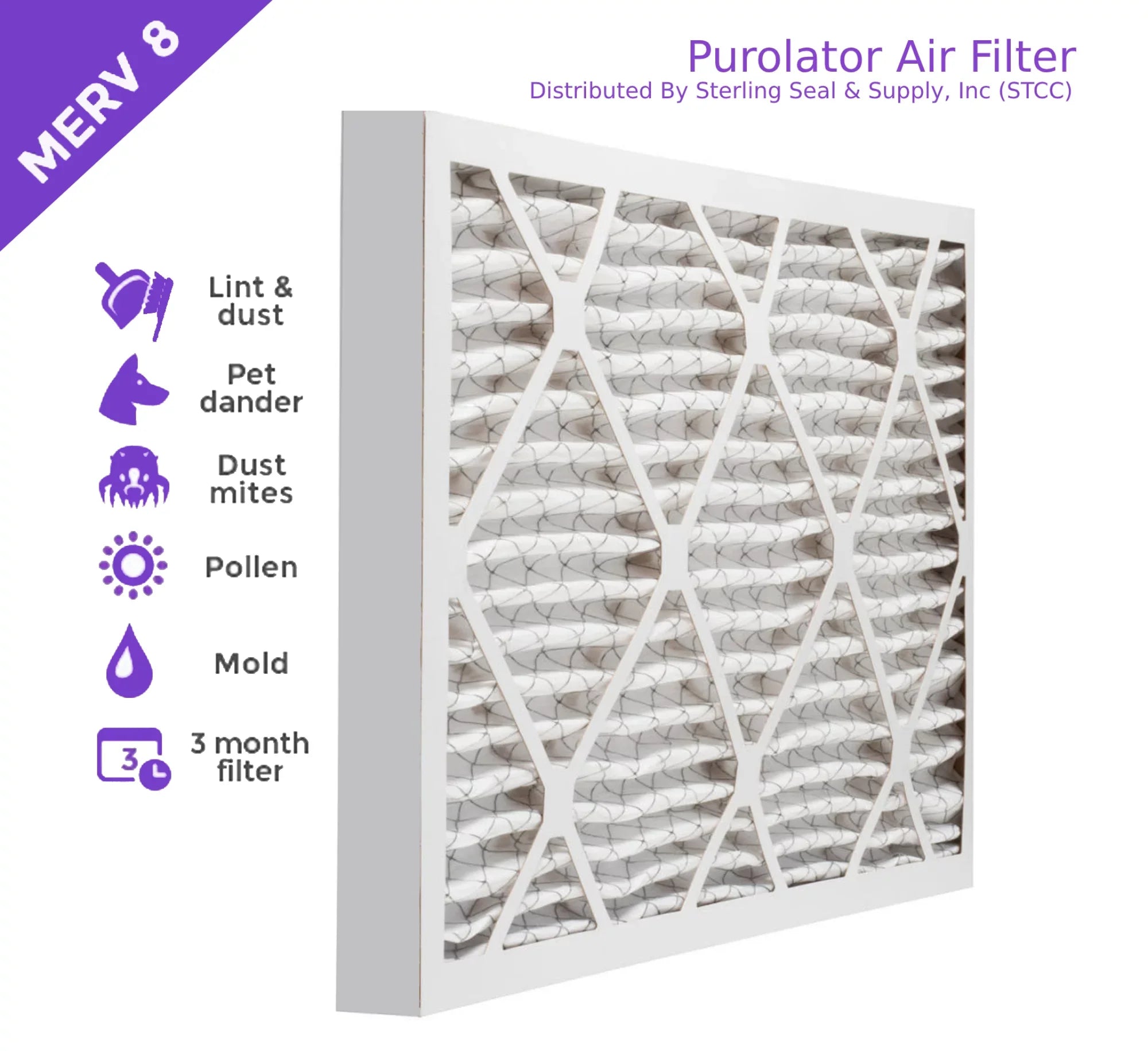 Air Surface MERV Extended Pleated Filter, Mechanical 8, Pack) 18x22x218x22x2, Purolator DMK80 (6