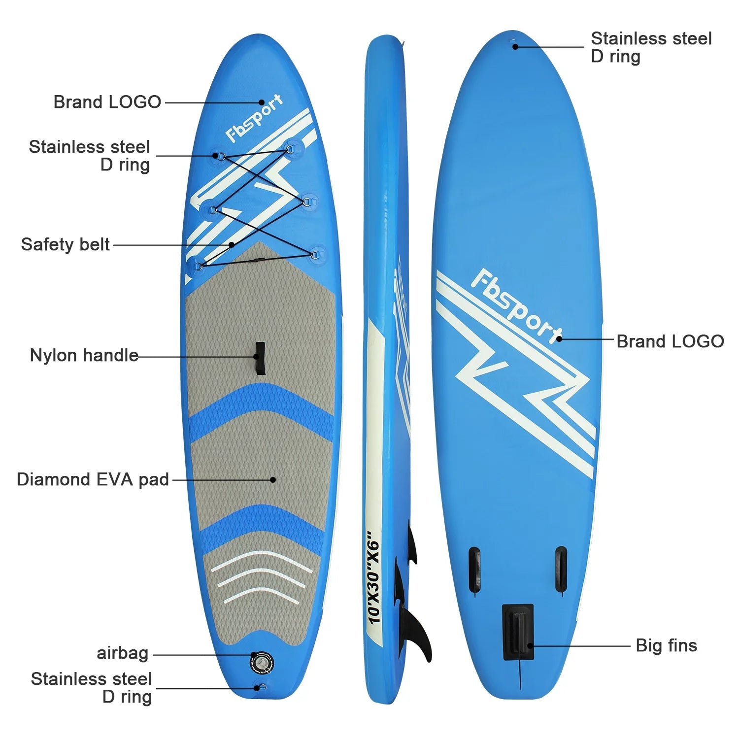 Control, Surfboard Ft Surf Accessories Paddle Bag, Thickening Non-Slip Up SUP w/Complete & Standing Boat Carry FBSPORT 11 Deck, Stand Inflatable Board