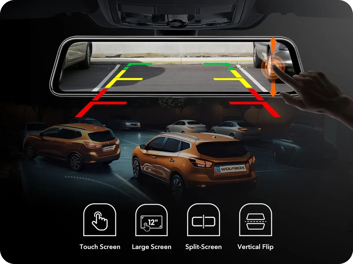Rear Card Parking View 32GB 4K Monitor, & Touch GPS Screen, Mirror with Free Mirror Backup Camera, Full 12" Camera Dash Dash Cam, WOLFBOX