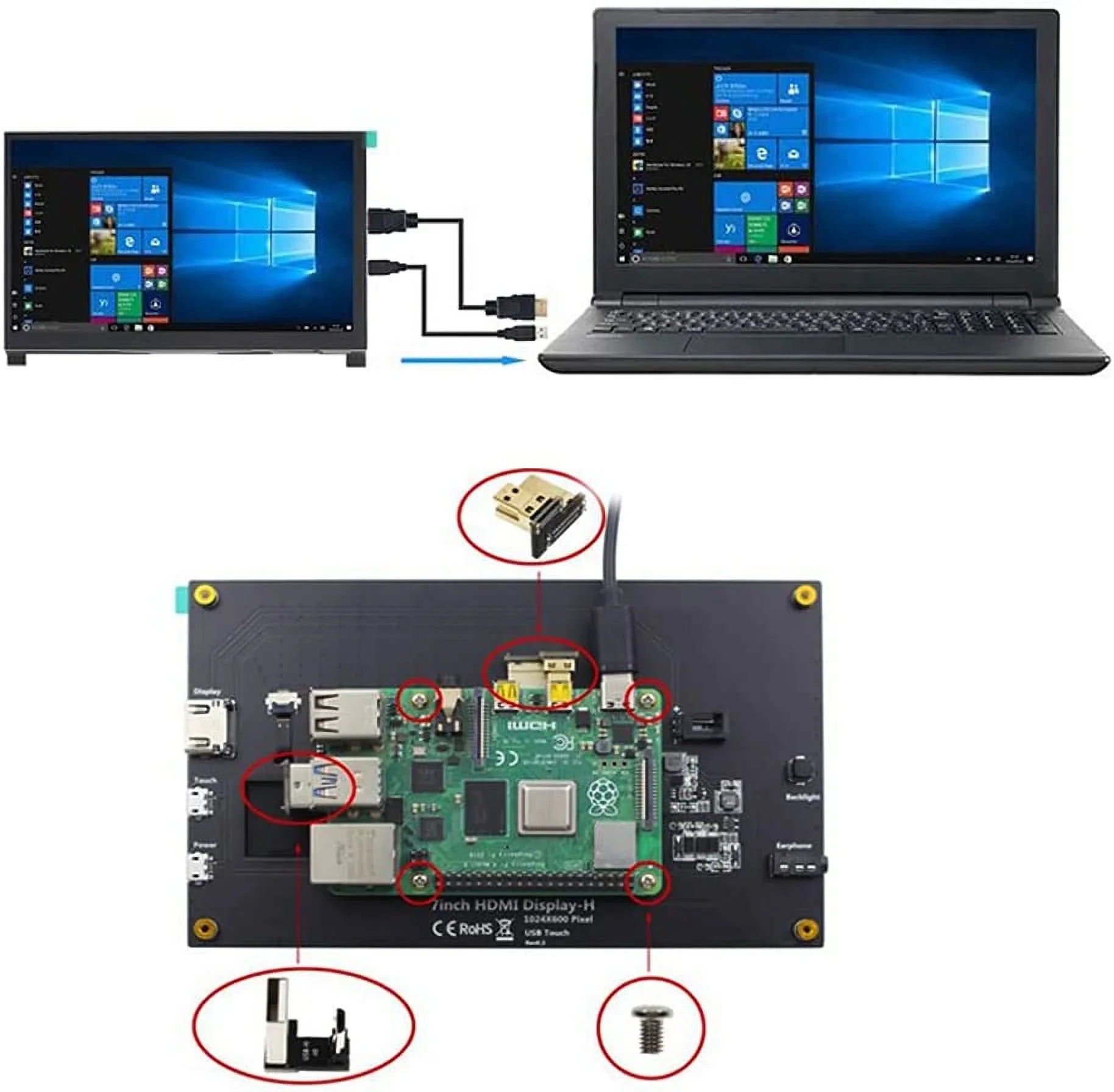 1024x600 Raspberry Monitor with 3B+/4B HD IPS Compatible with HDMI Drive-Free Display LCD Stand-H Treedix Touchscreen HDMI Pi 7 Display Monitor inch
