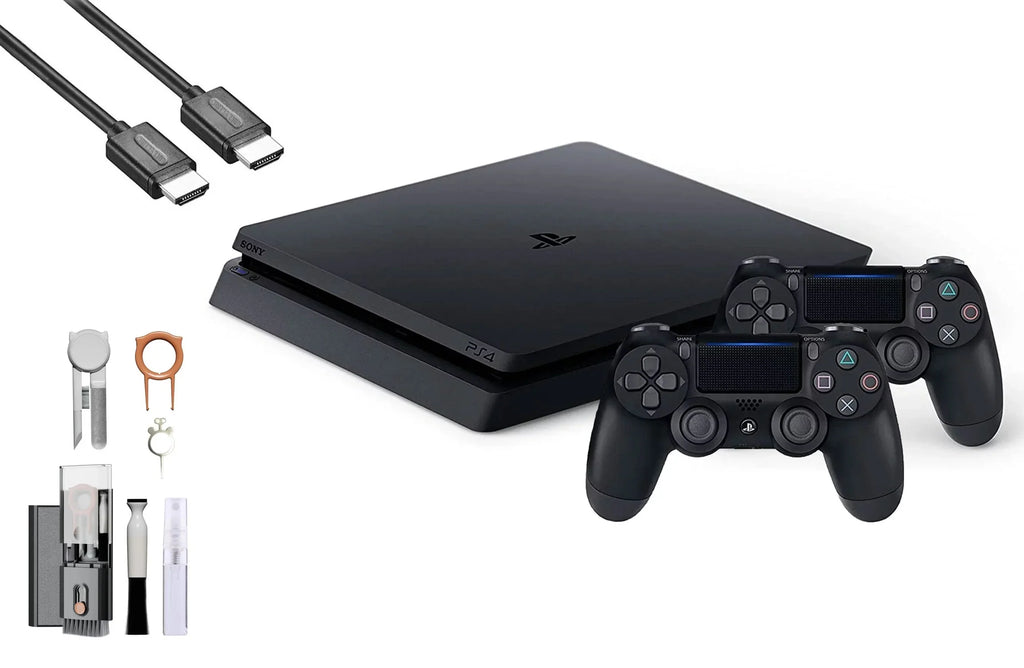 Black, BOLT Sony Kit 2 New Like Cleaning Slim 500GB With Console PlayStation Cable 4 HDMI Controller AXTION Bundle Gaming 2215B