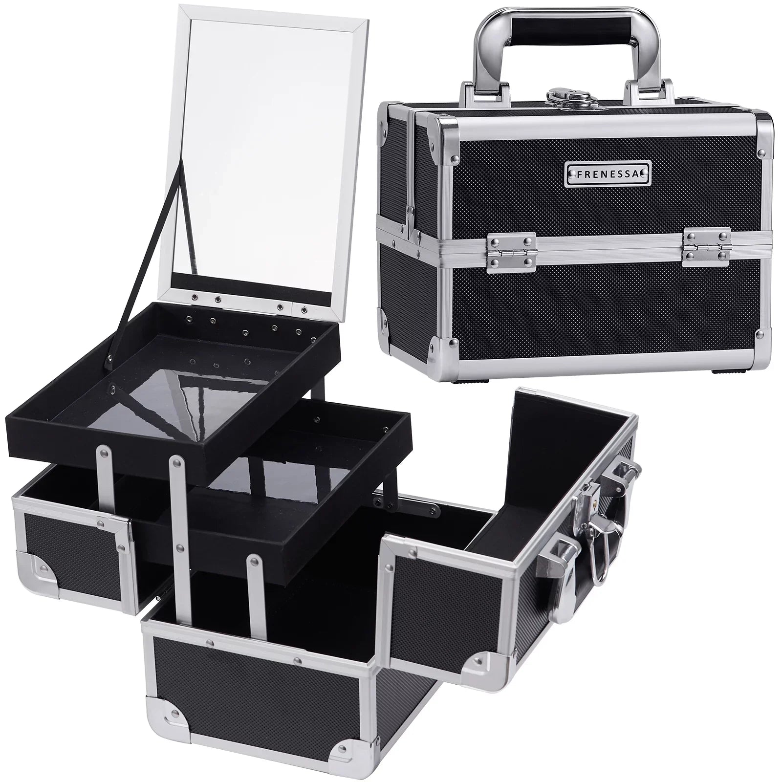 Makeup Organizer Makeup Mirror Cosmetic Storage Train Joligrace Case with Trays 2 Case Box Lockable