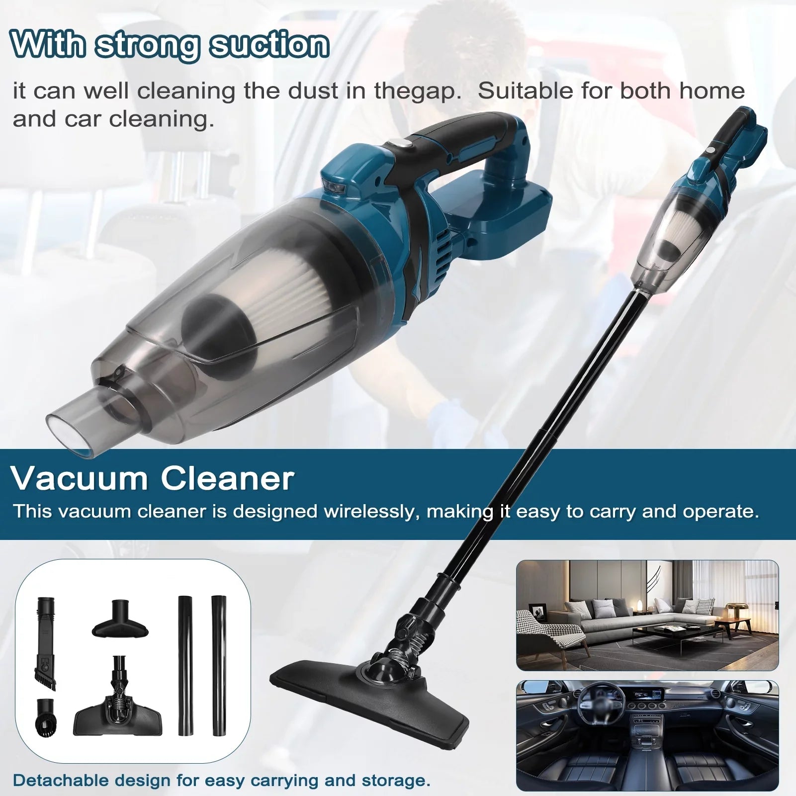 Cordless Vacuum Vacuum Dual Cleaner Use, Power Home Andoer Cleaner, Portable High Car and 10KPa