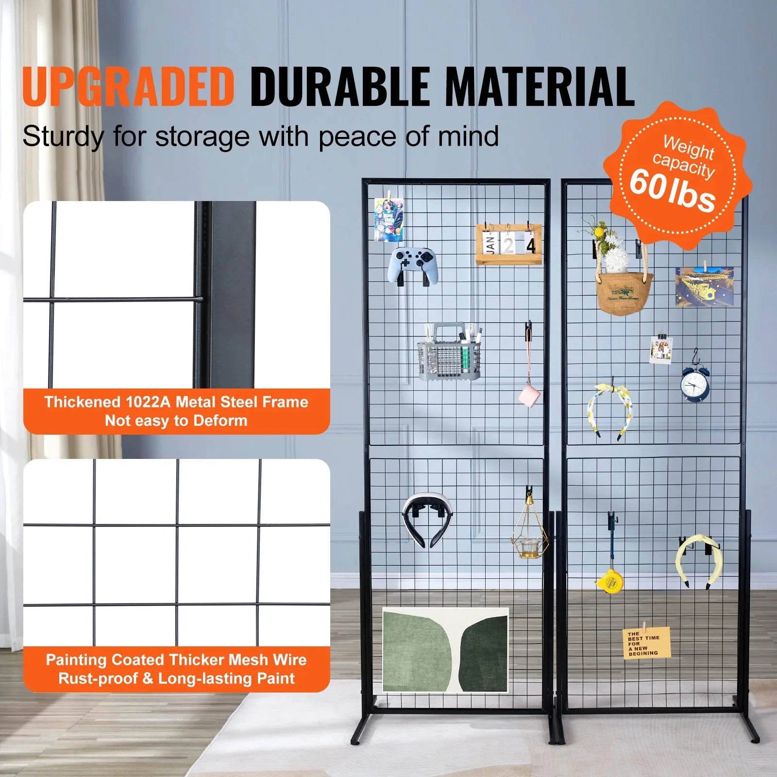 Side Wall T-Base with Packs Grid Gridwall 2' Gridwall x Double Retail Floorstanding, Shows, Display and Wire Art Extra Clips Panels Racks Display for 2 Panels Tower, with 5.6' Craft Hooks BENTISM