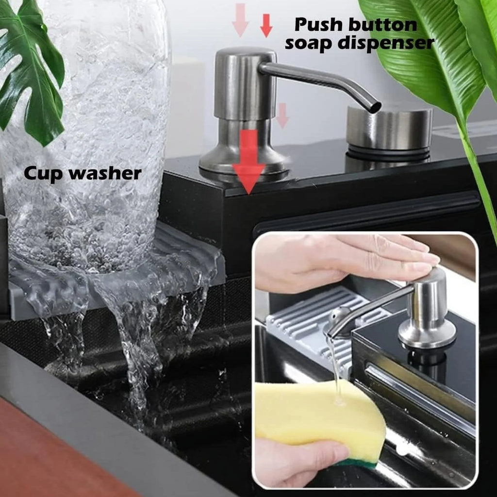 Flying Rain SinkIntegrated Tap Sink Waterfall Set Pull-Out with Household Nano Black INCH 29.5 Sink