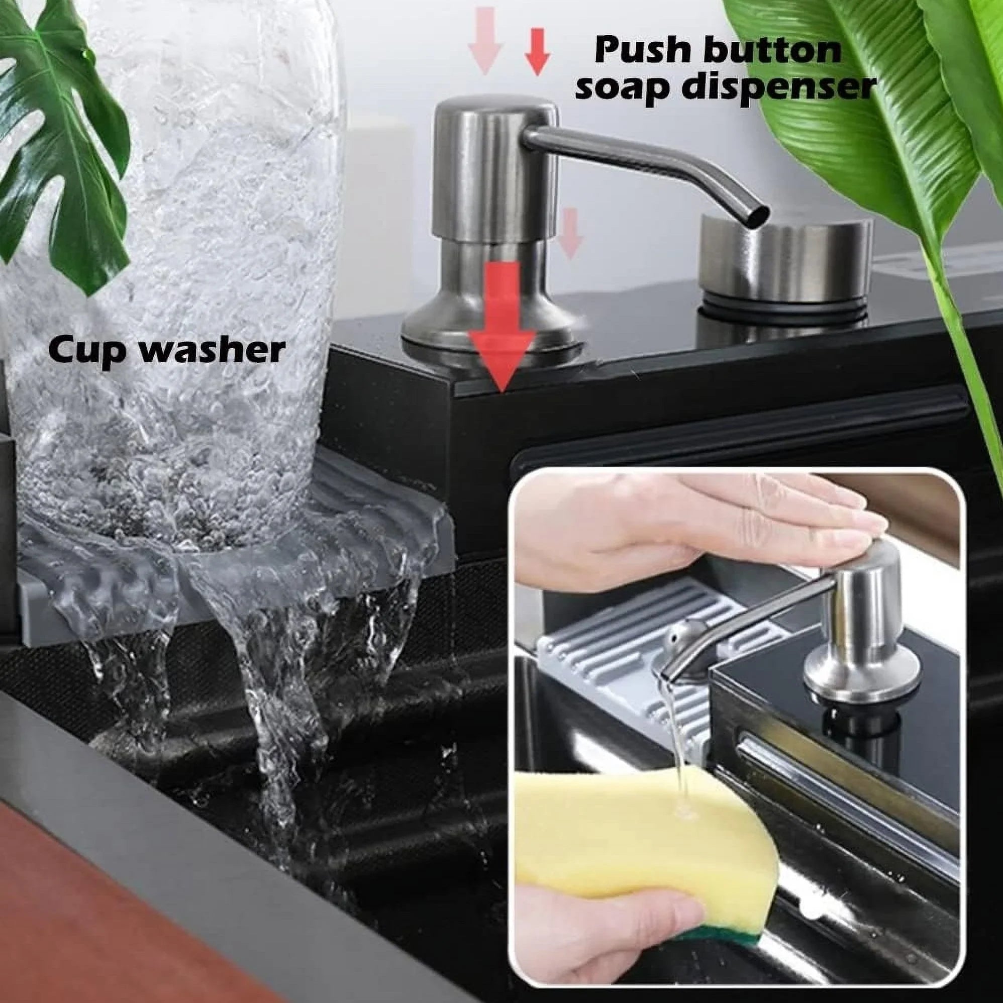 Flying Rain SinkIntegrated Tap Sink Waterfall Set Pull-Out with Household Nano Black INCH 29.5 Sink