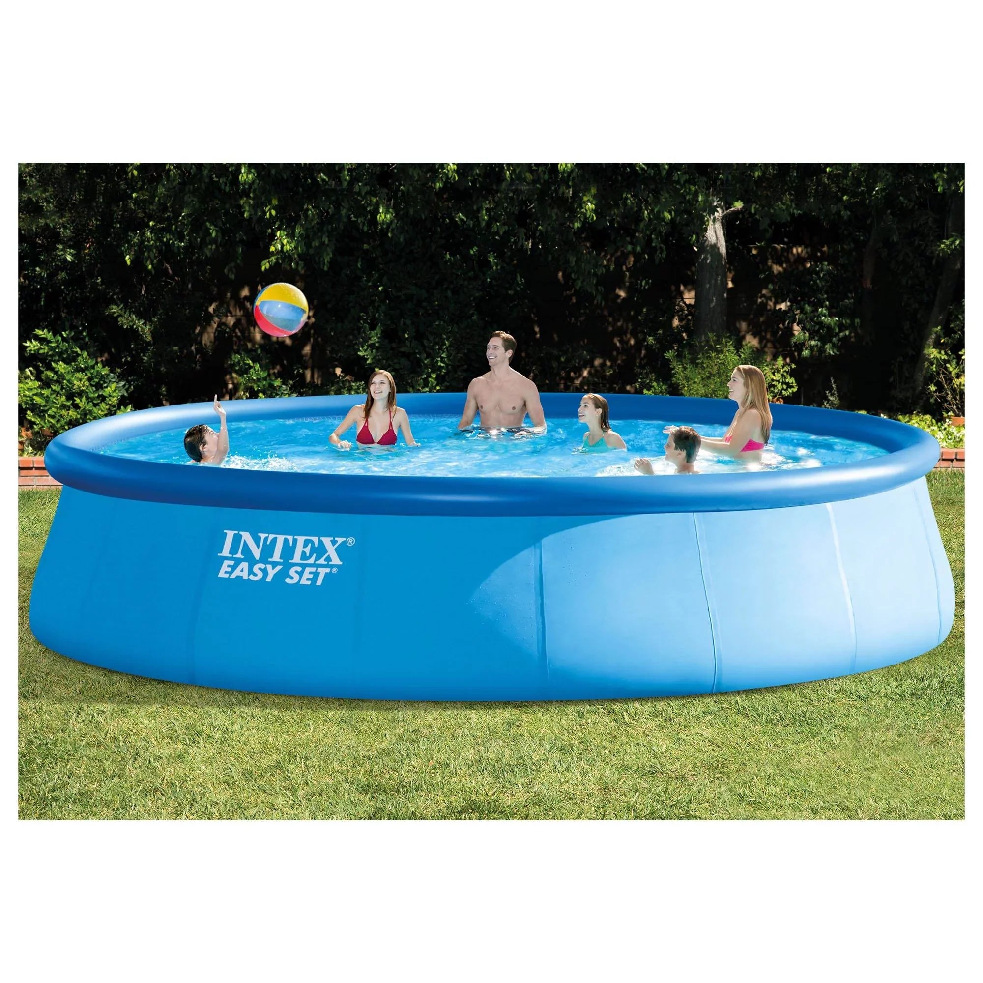 Ground & Frame Inflatable x Cover 18ft Pump Metal Round Pool with Ladder, Intex Above 48in