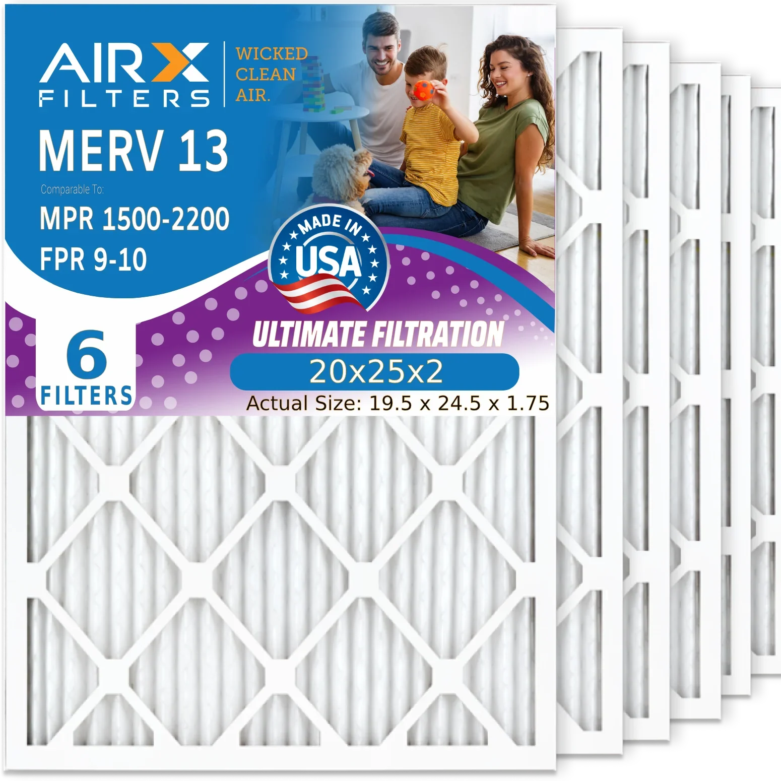 Filter 13 Premium - 20x25x2 CLEAN Filters Conditioner AIRX Pack 9 20x25x2 to Air FILTERS Pleated 2200 Made Comparable Air Furnace MPR WICKED 6 HVAC by FPR AIR. USA AC & MERV Filter Electrostatic 1500