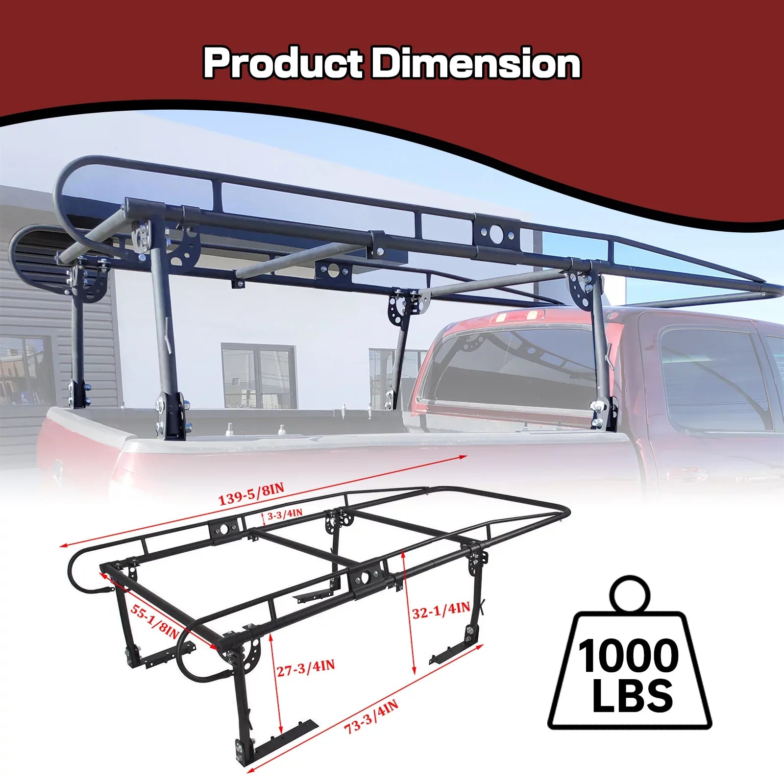 Long Bar Over-Cab LBS 60 Contractors Lumber Inch 1000 Rack Rack Pickup Cab Ladder Adjustable Truck Kayak Side Kojem Bed Universal