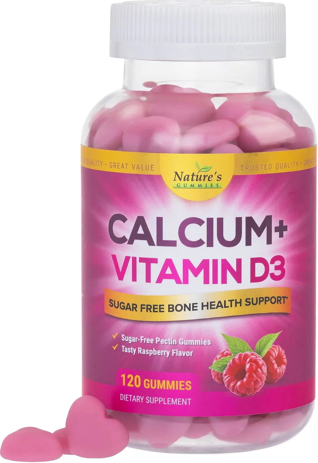 Plus Free & 120 Vitamin Flavor Gummies Chewable - Non-GMO, 400 Health Calcium Chews IU Berry Support, D3, Bone Bites Supplement, Strength Immune Bone Calcium Sugar Gummy Nutrition - Supports