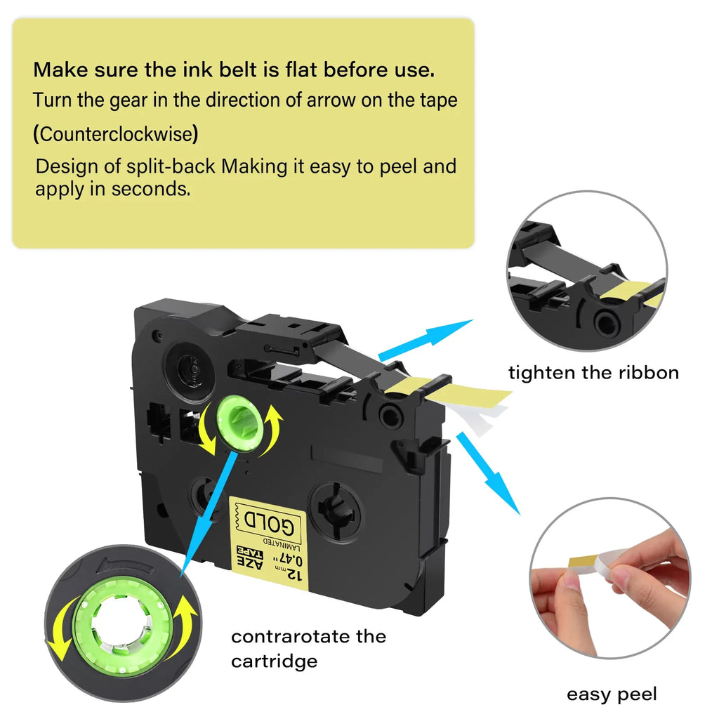 Black 50PK TZ Tape P-touch TZe-831 TZe831 TZ831 Laminated 12mm on for Brother GREENCYCLE Compatible TZ-831 Gold TZe Label
