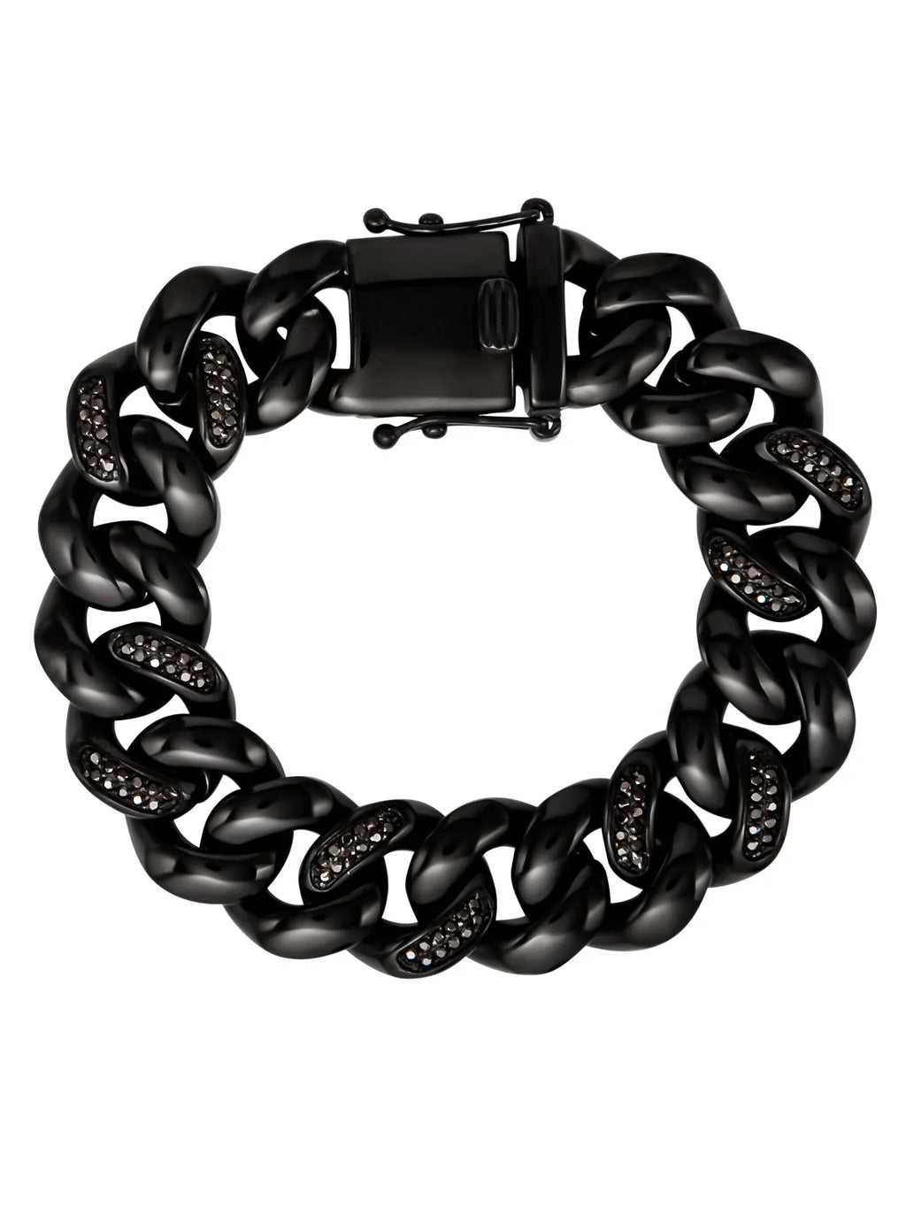 Stainless Simulated Steel Bracelet Curb Diamond O'Neal Black Plated Men's IP Shaquille