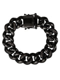Stainless Simulated Steel Bracelet Curb Diamond O'Neal Black Plated Men's IP Shaquille