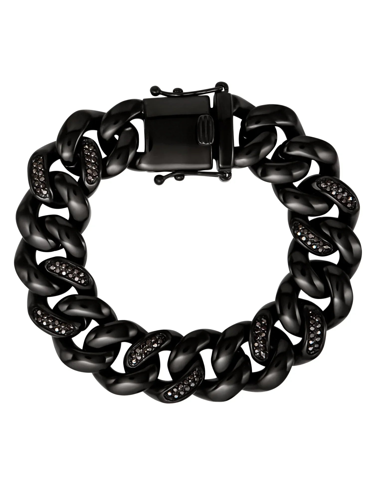 Stainless Simulated Steel Bracelet Curb Diamond O'Neal Black Plated Men's IP Shaquille