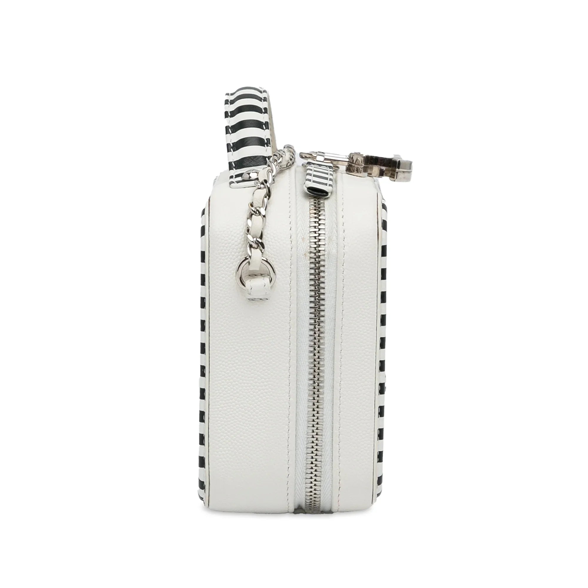 Filigree Leather (Like Pre-Owned Caviar Bag Authenticated CC White Unisex Small Chanel New) Vanity