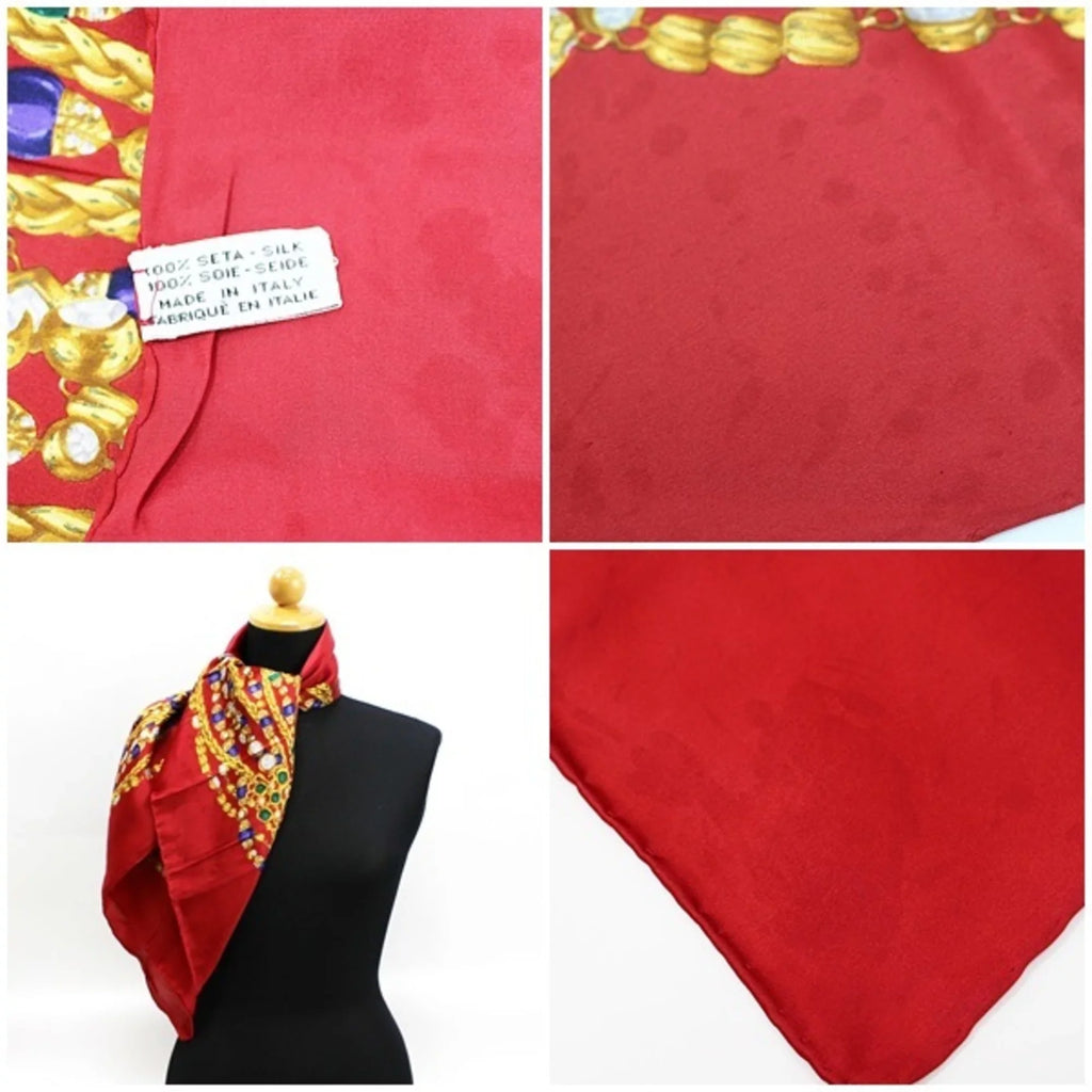 rank muffler pattern CHANEL Chanel B Pre-Owned silk scarf red (Fair) ladies