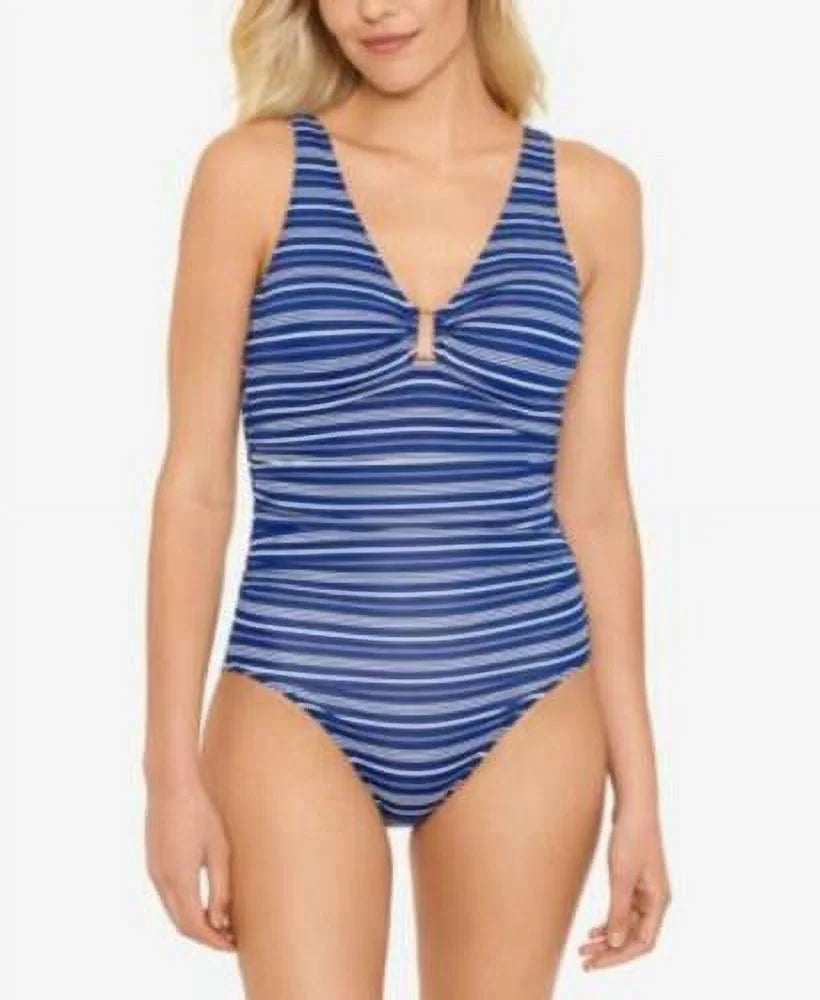 One Harper Lauren Stripe 16 Piece Swimsuit, US Hardware-Trim Ralph NAVY Tummy-