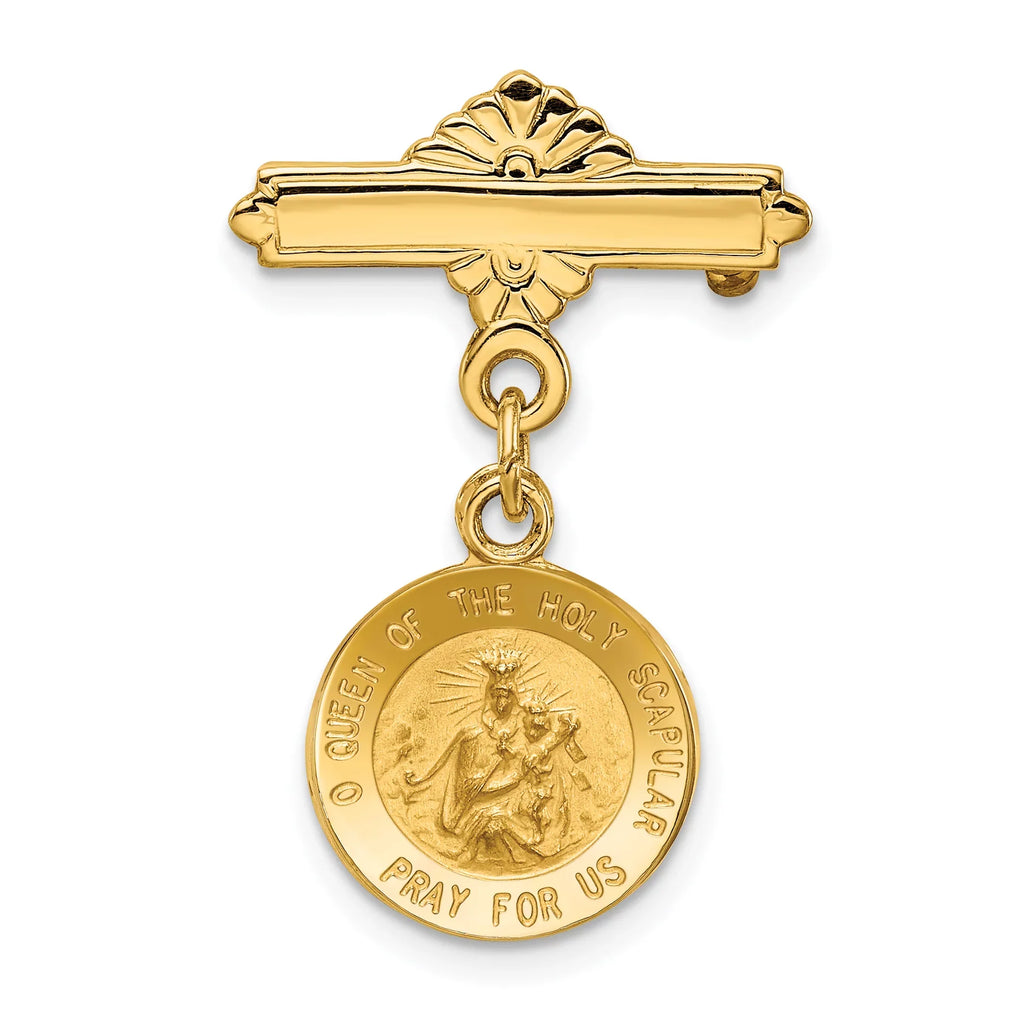 Medal Scapular Heart X Queen Yellow Pin Gold Of sacred (25 17 The mm Holy mm) Reversible 14K