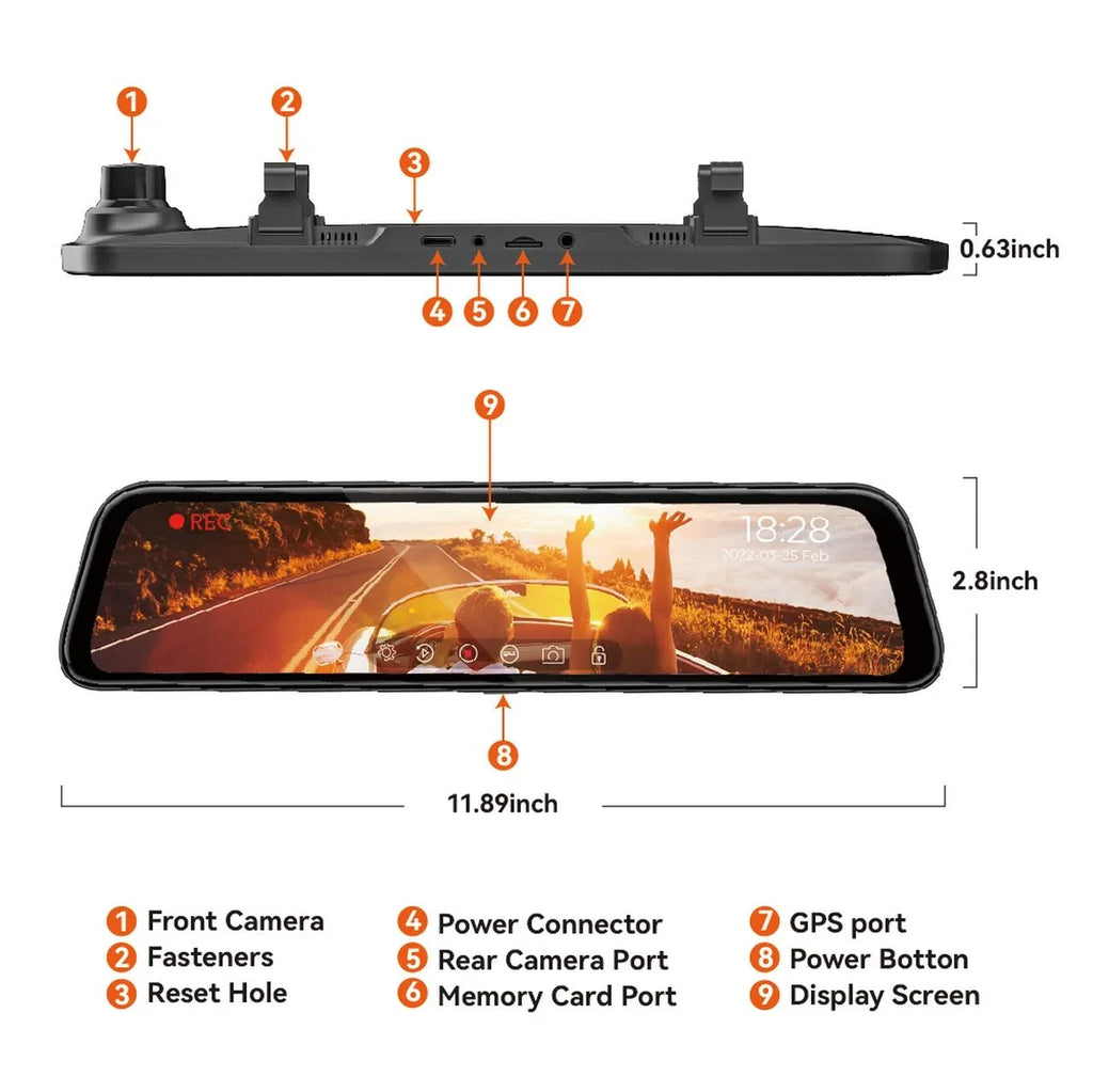 Rear Card Parking View 32GB 4K Monitor, & Touch GPS Screen, Mirror with Free Mirror Backup Camera, Full 12" Camera Dash Dash Cam, WOLFBOX