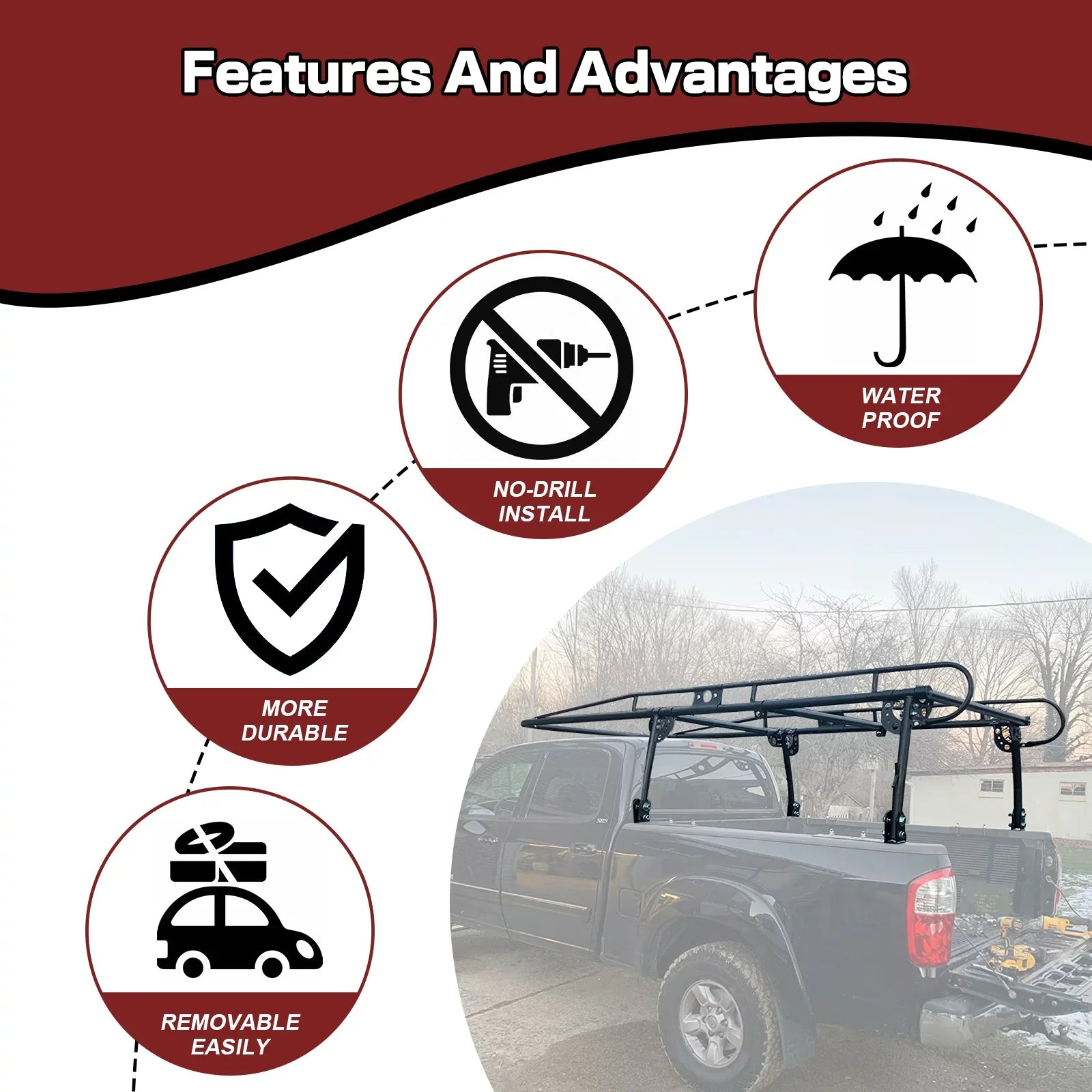 Long Bar Over-Cab LBS 60 Contractors Lumber Inch 1000 Rack Rack Pickup Cab Ladder Adjustable Truck Kayak Side Kojem Bed Universal