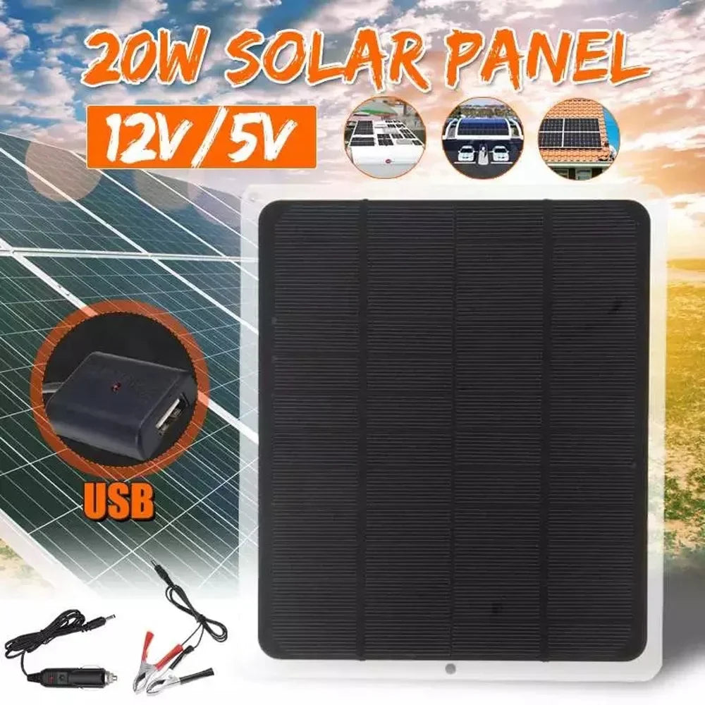 20W Monocrystalline and Portable Solar Htovila Recharging Camping, Silicon for USB Hiking, Panel