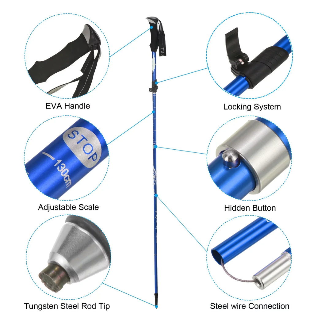 Inch Poles, Pole Blue Collapsible 51 Uxcell Dark Alloy, Trekking Hiking Aluminum