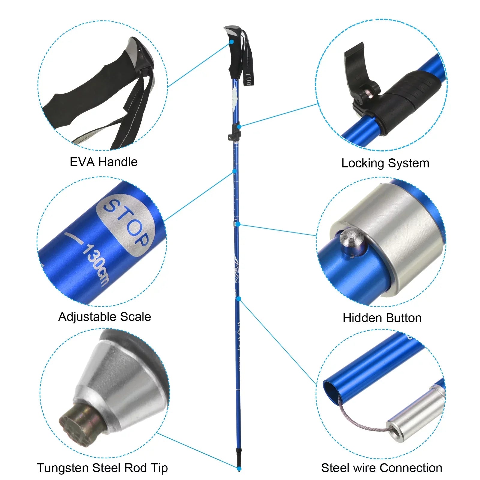Inch Poles, Pole Blue Collapsible 51 Uxcell Dark Alloy, Trekking Hiking Aluminum