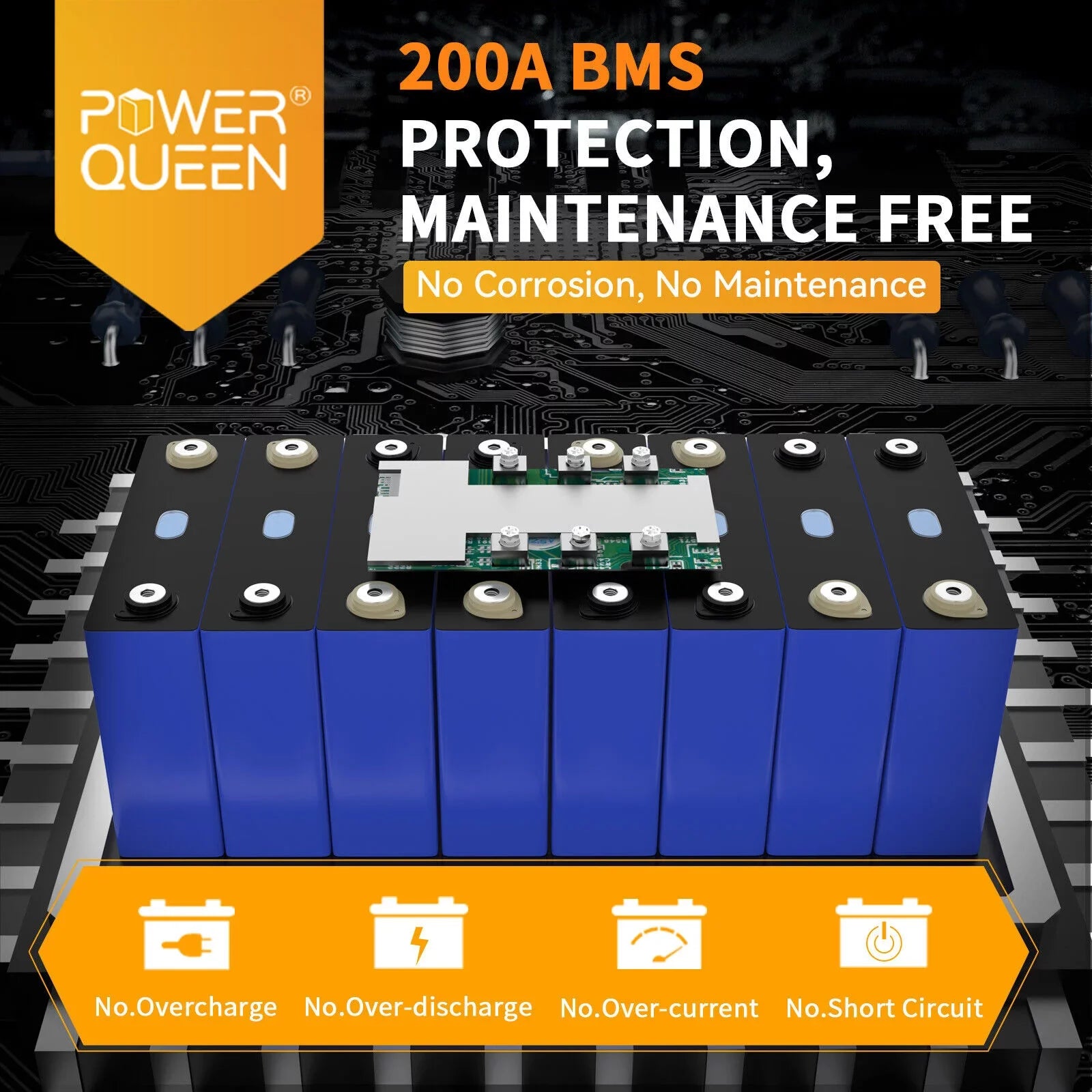 300Ah Built-in Solar Lithium 200A Power RV Battery for LiFePO4 Marine BMS Queen Off-Grid 12V
