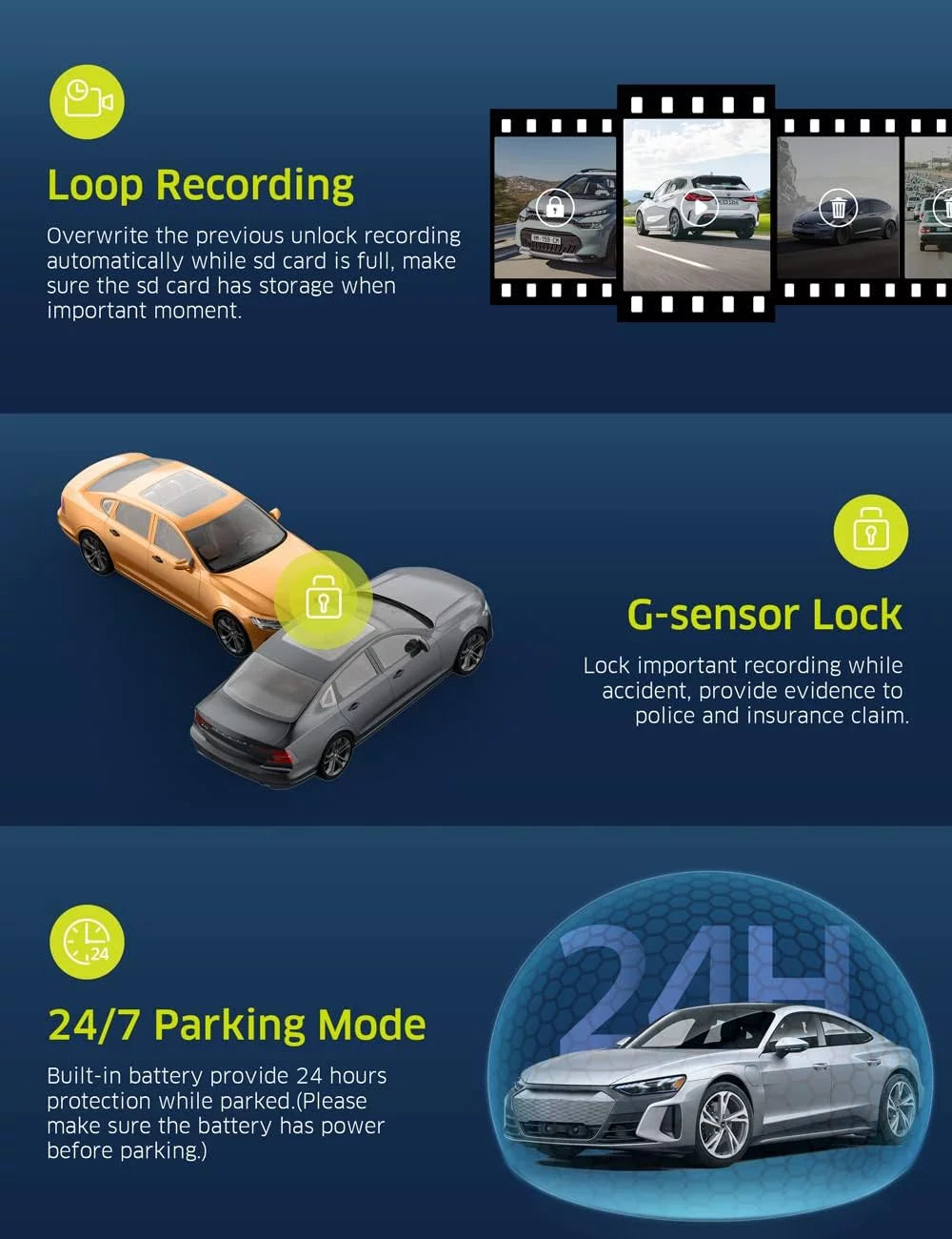 Camera and GPS Camera WiFi UHD Night Dash Card Cam, Inside Front 4K IR with Vision Car 64GB Dash TOGUARD