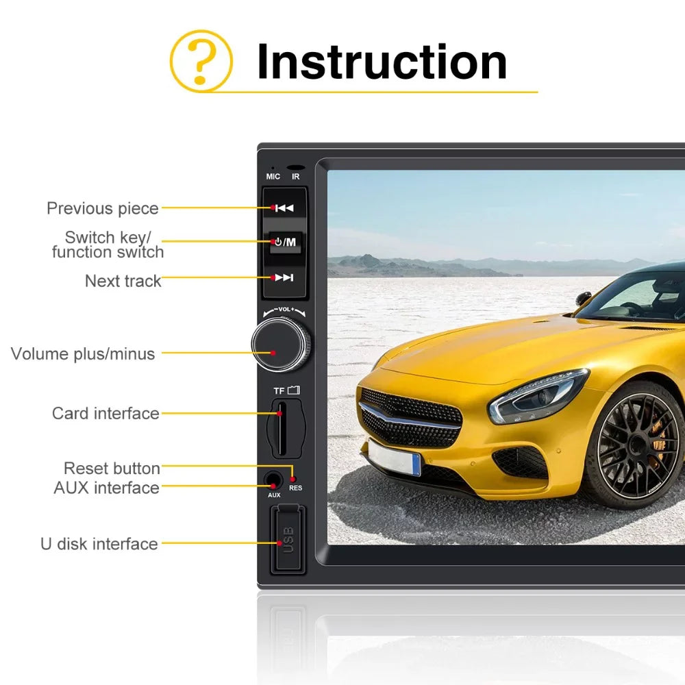 radio Din USB Audio Player Multimedia Car Car Polarlander Car backup Touch Stereo with SD Double Bluetooth function AUX 7-inch link mirror 4LED MP5/4/3 Screen with camera HD FM
