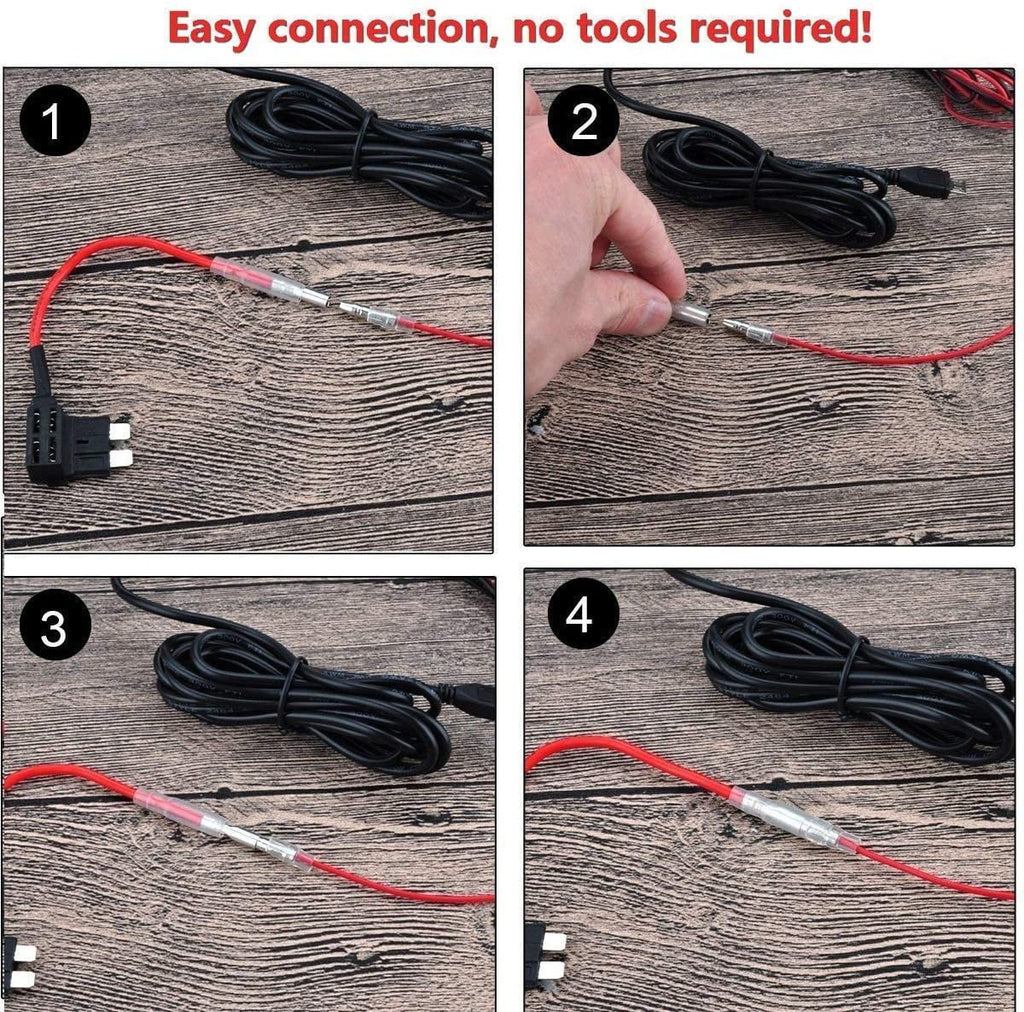 Hardwire Max Dash Dash with Port, DC Camera Charger to Cam - Fuse, Low Car Cable Mini kit 12V 5V/2A 24V USB Kit,